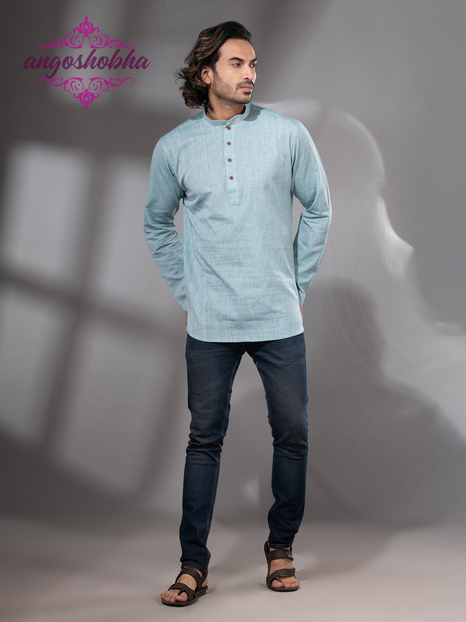 Cadet Blue Cotton Men's Kurta