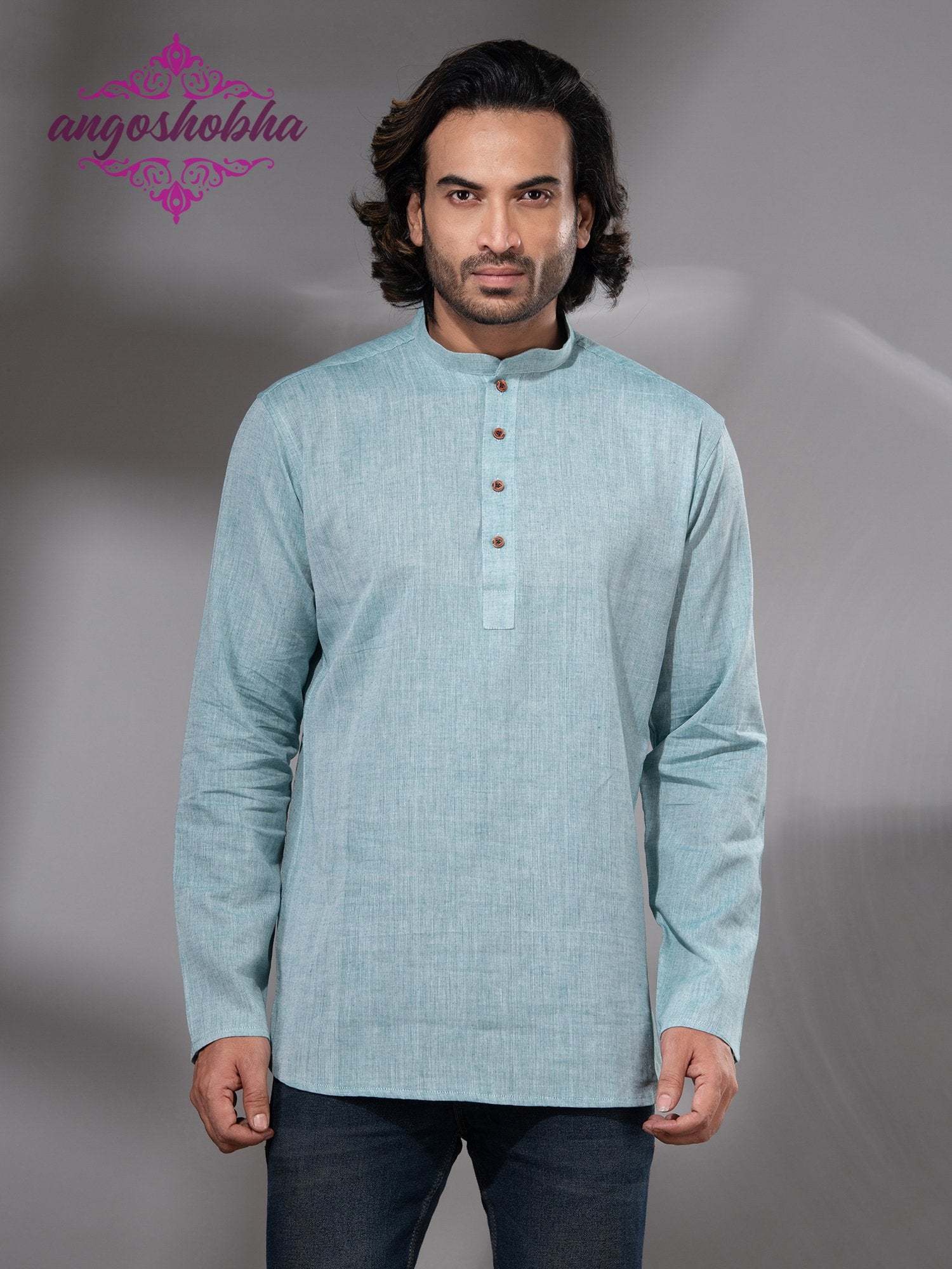 Cadet Blue Cotton Men's Kurta