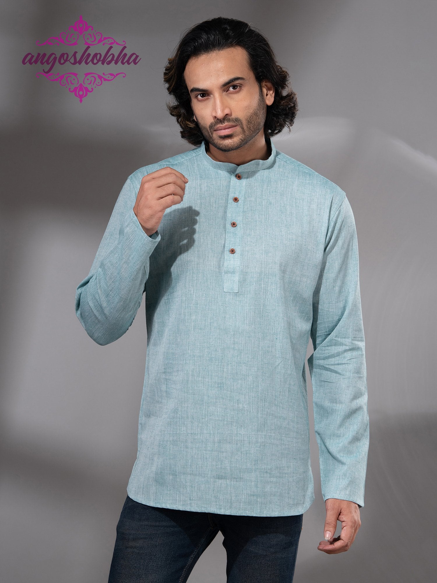 Cadet Blue Cotton Men's Kurta