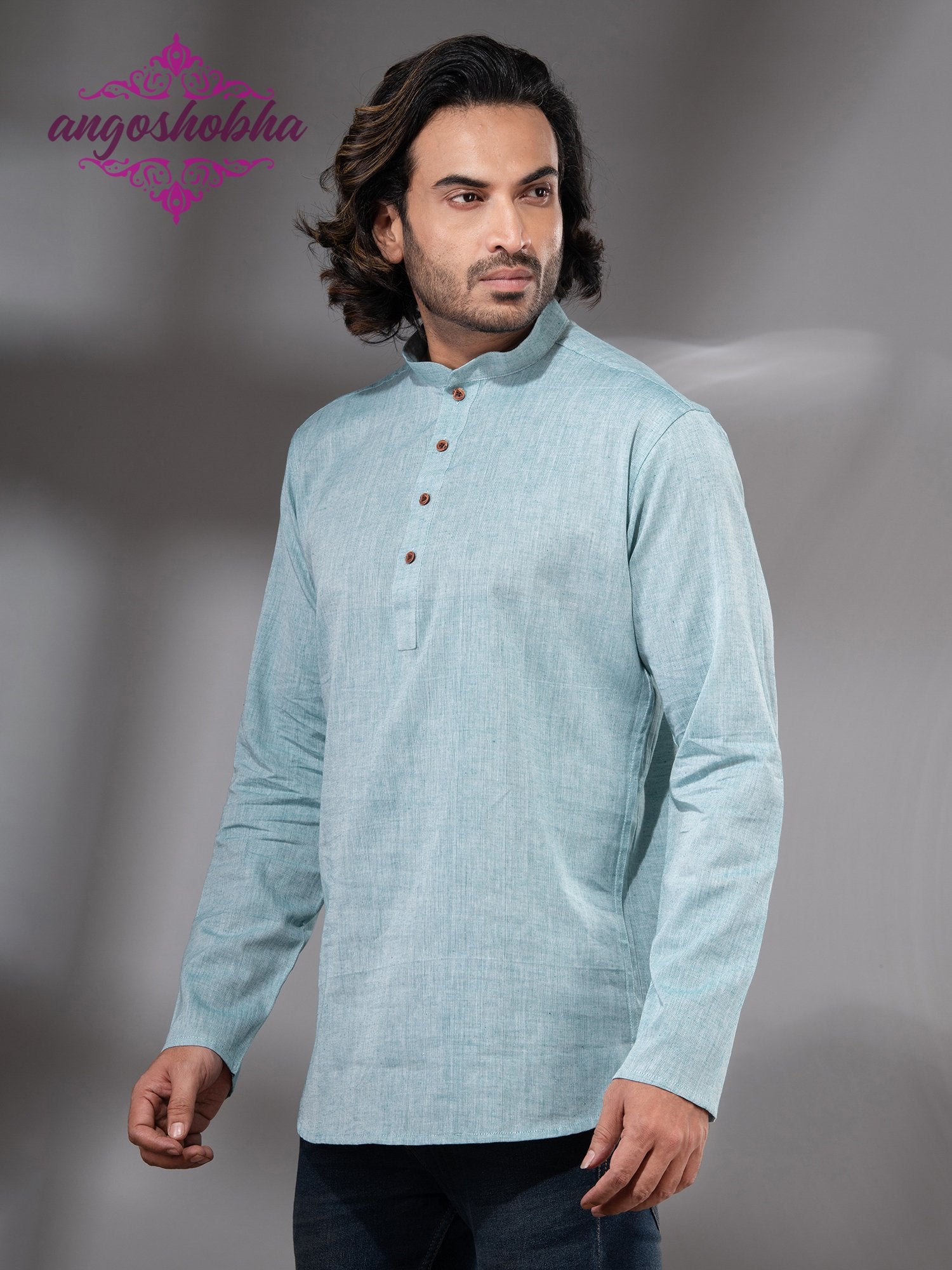 Cadet Blue Cotton Men's Kurta