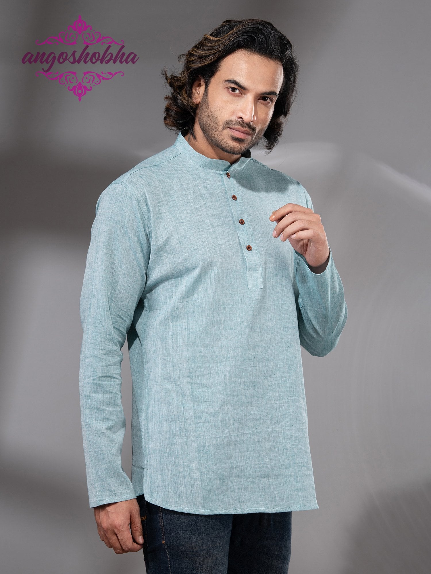 Cadet Blue Cotton Men's Kurta