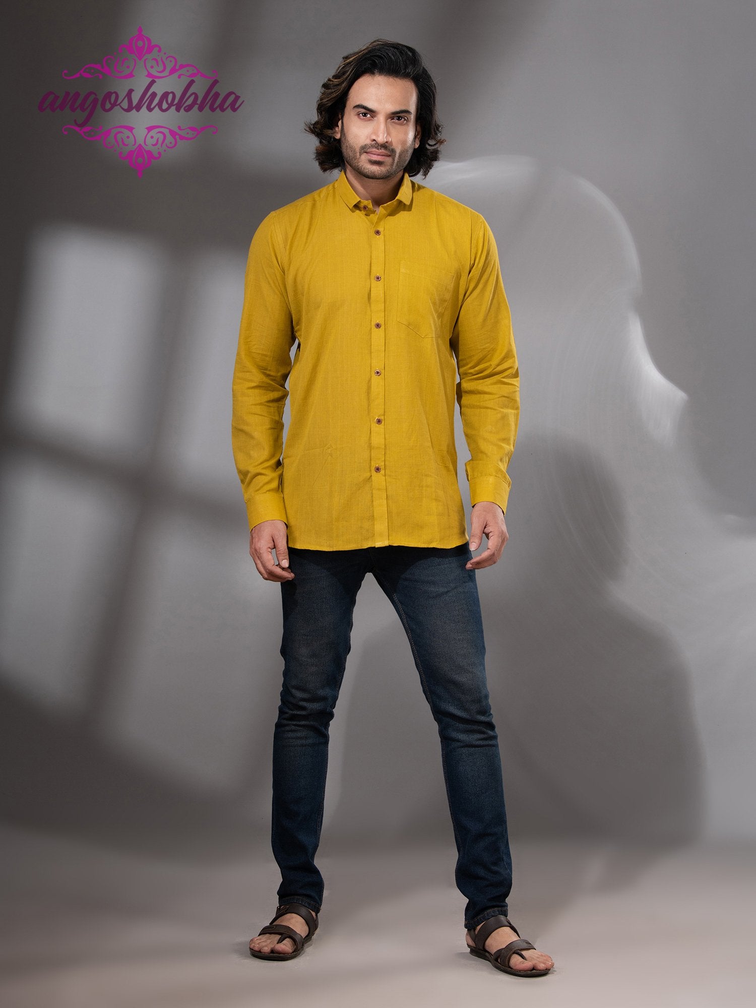 Bright Yellow Cotton Men's Shirt