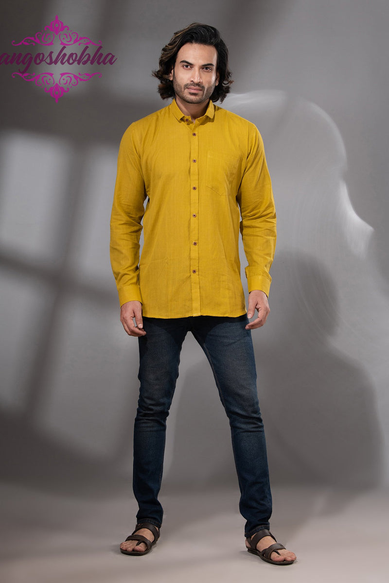 Bright Yellow Cotton Men's Shirt