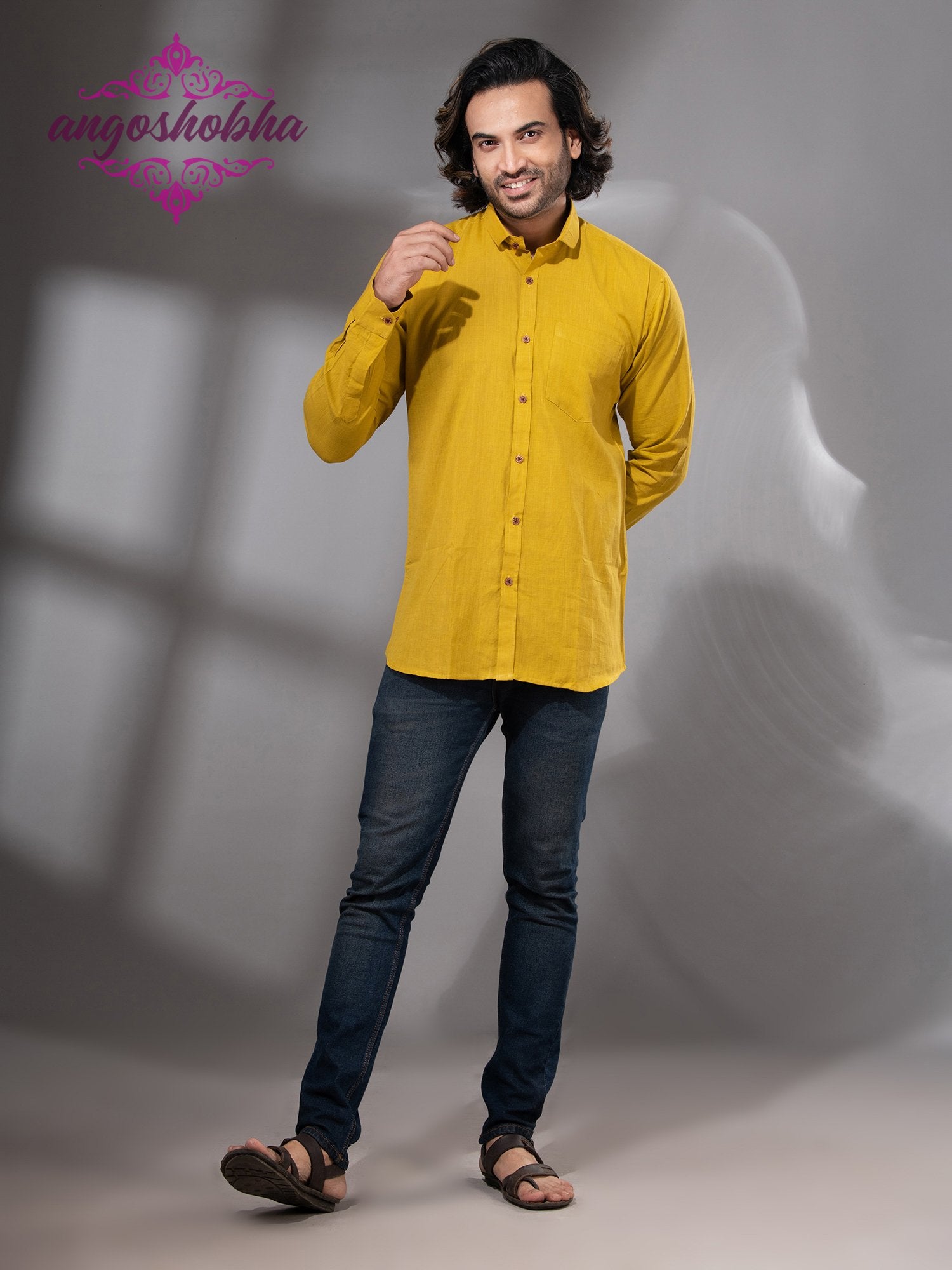 Bright Yellow Cotton Men's Shirt