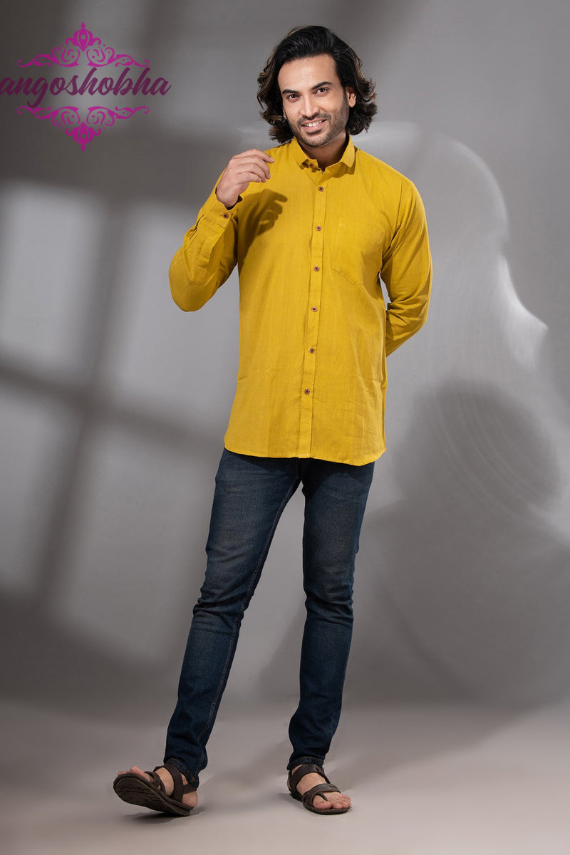 Bright Yellow Cotton Men's Shirt