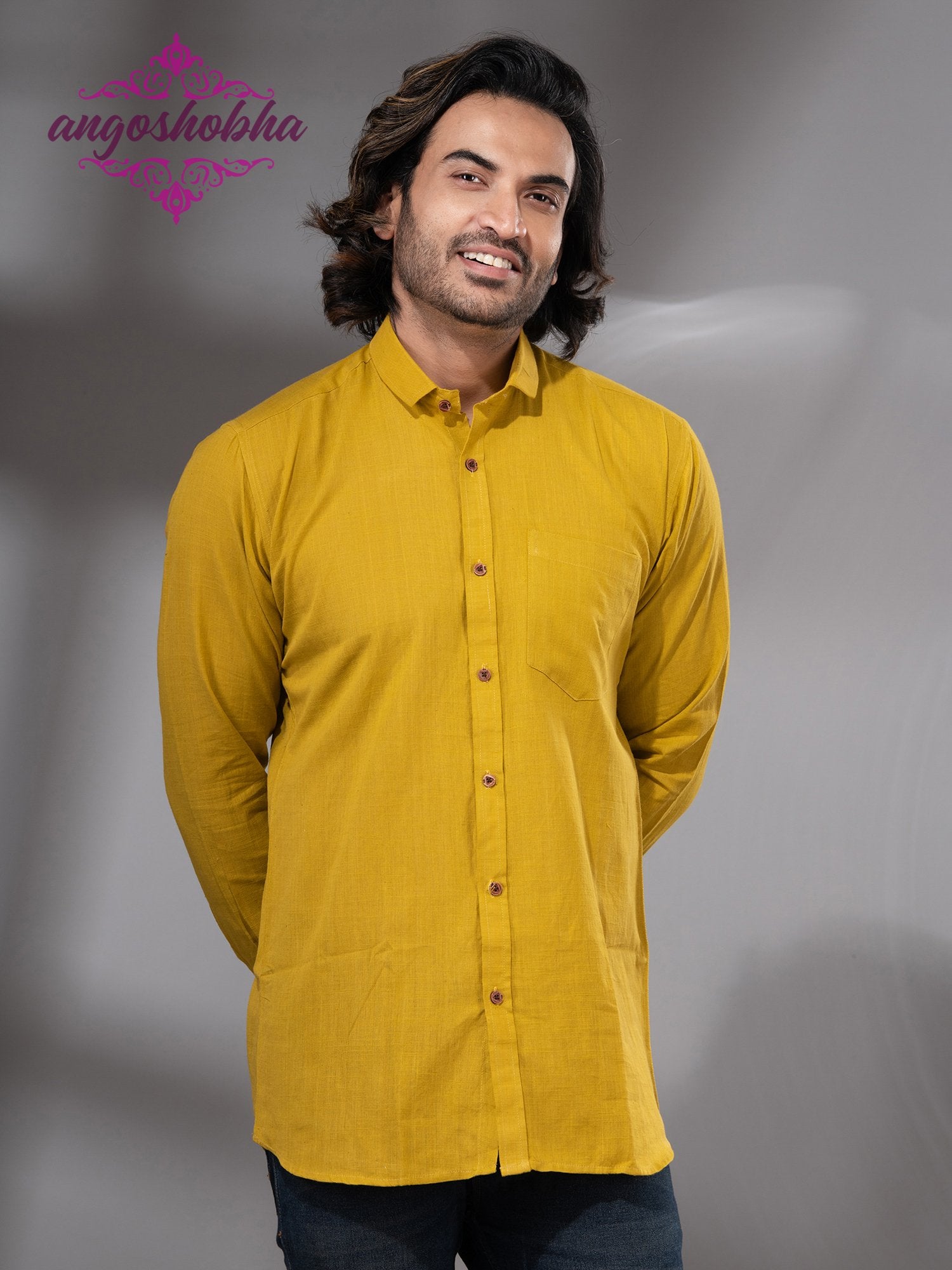Bright Yellow Cotton Men's Shirt