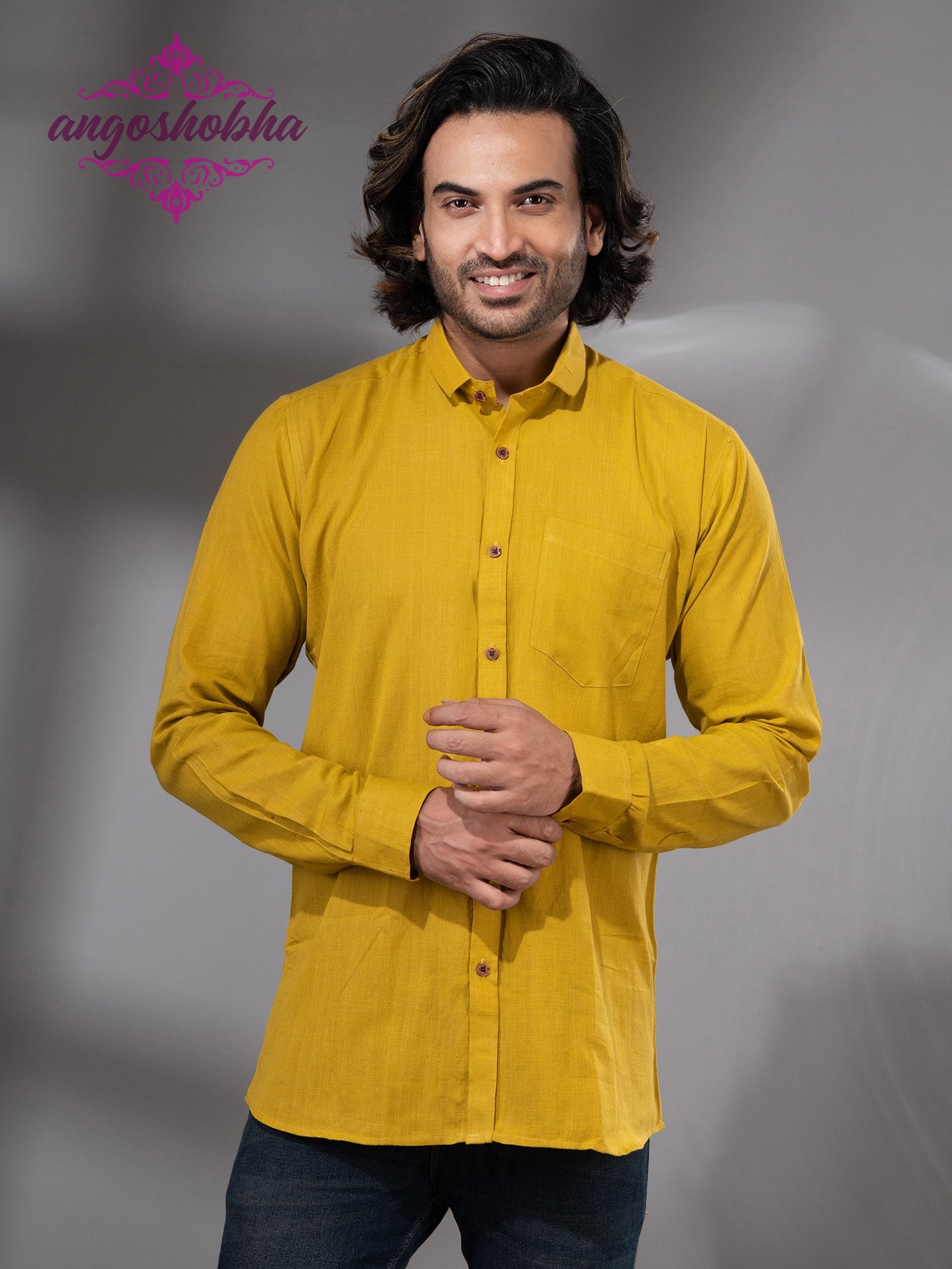 Bright Yellow Cotton Men's Shirt