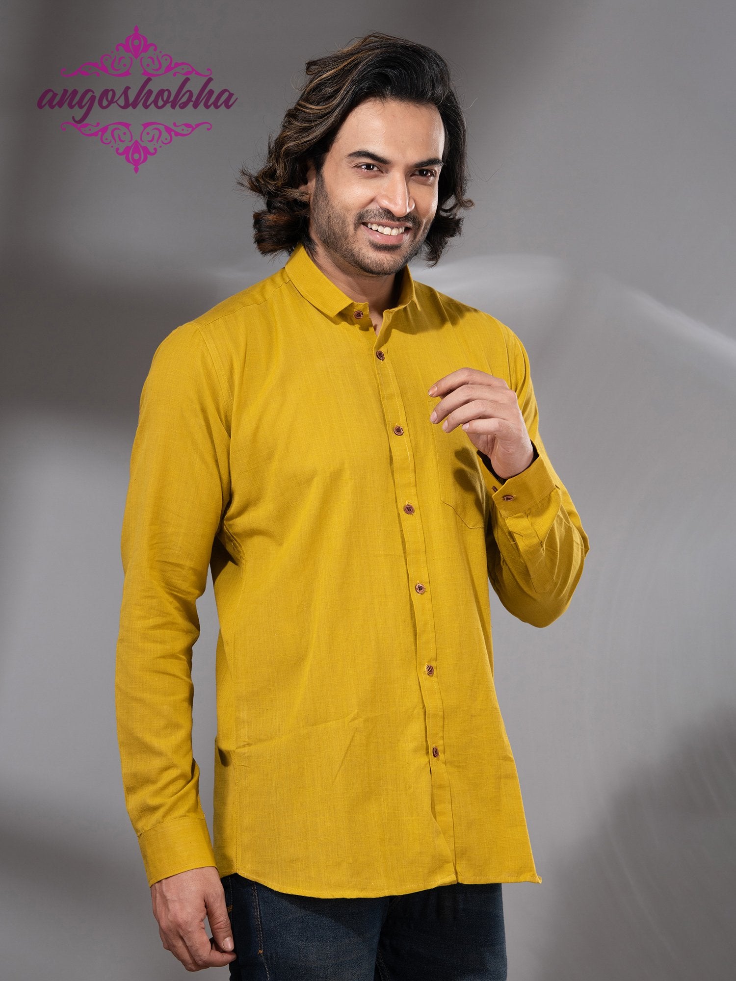 Bright Yellow Cotton Men's Shirt