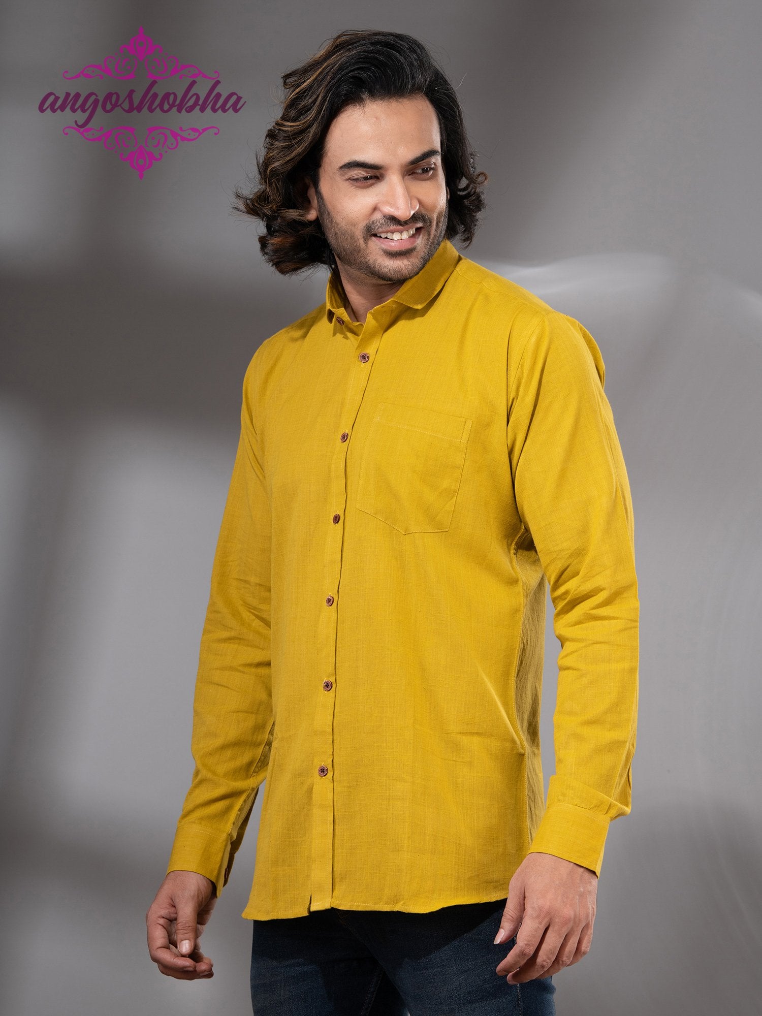 Bright Yellow Cotton Men's Shirt