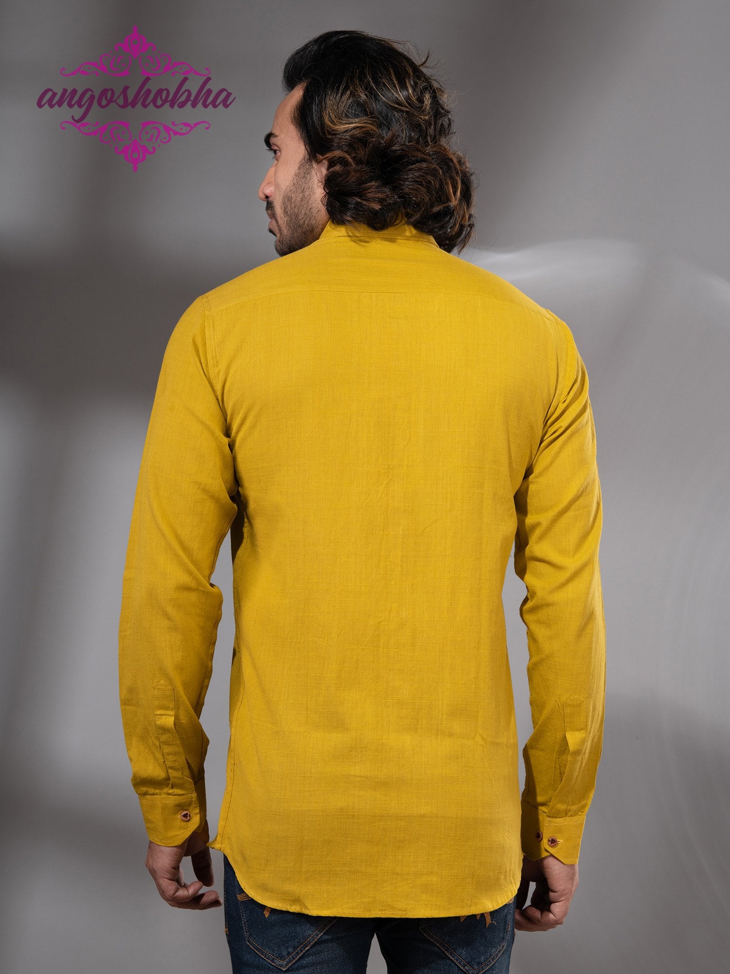 Bright Yellow Cotton Men's Shirt