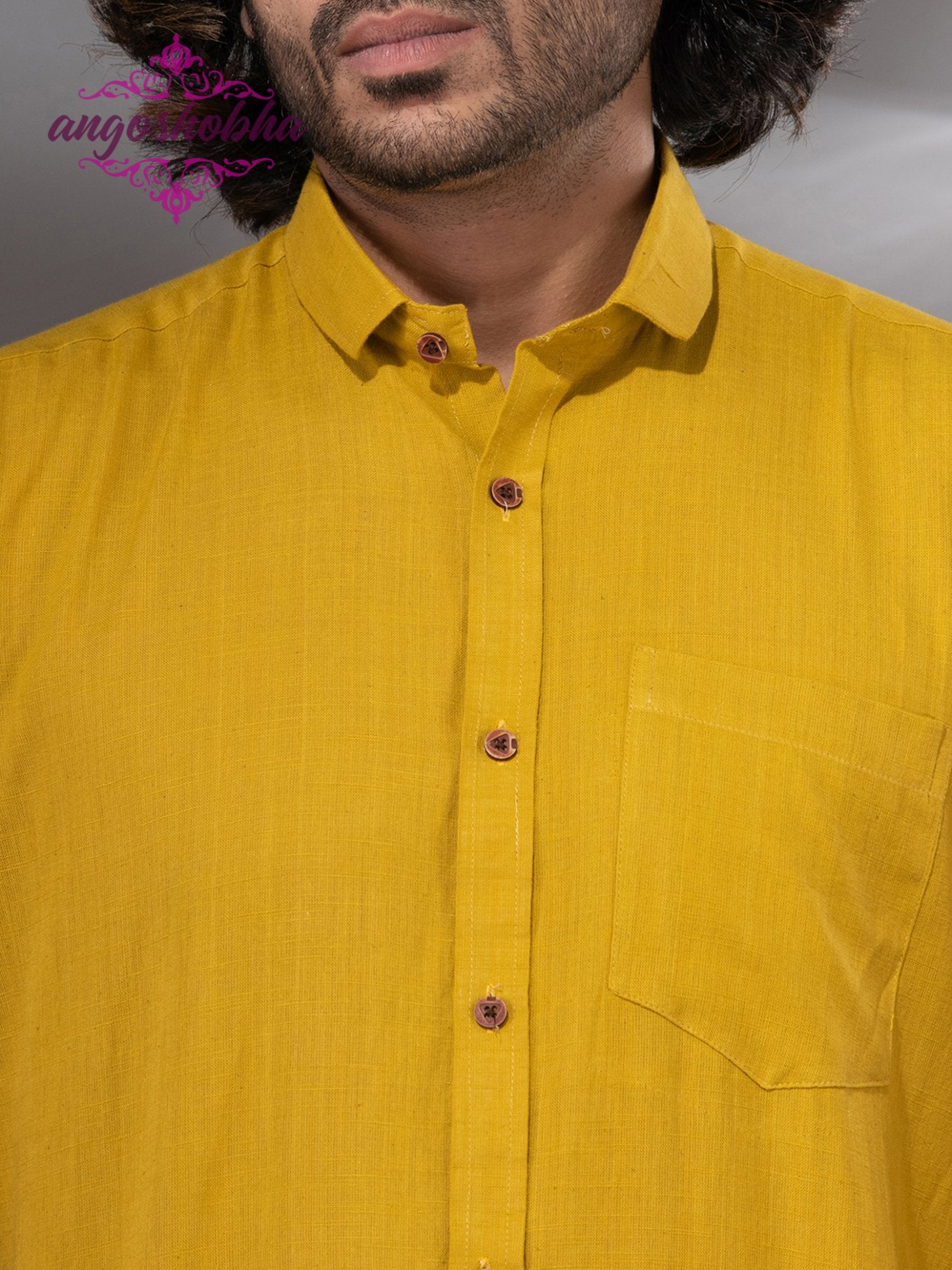 Bright Yellow Cotton Men's Shirt