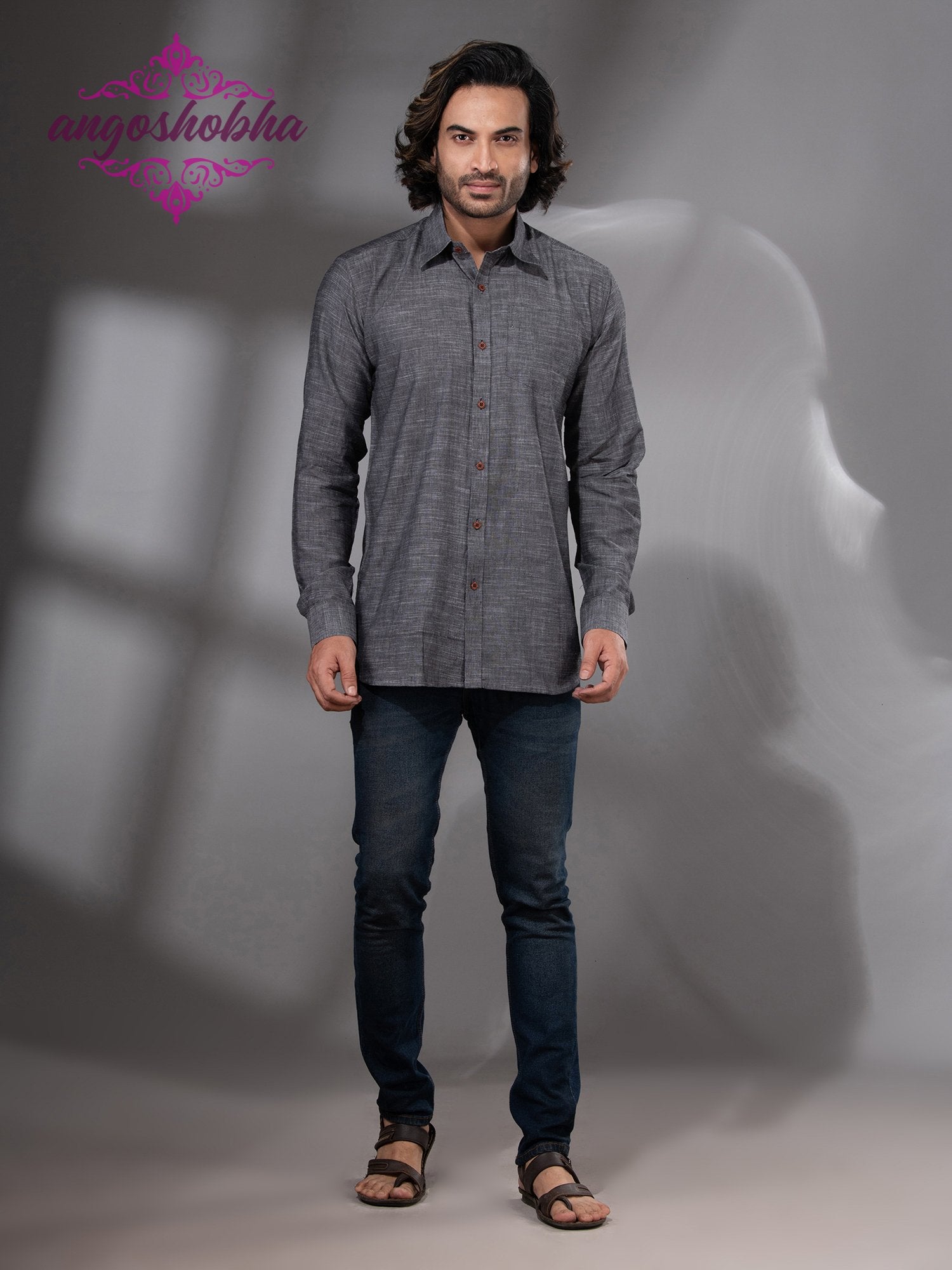 Grey Cotton Men's Shirt