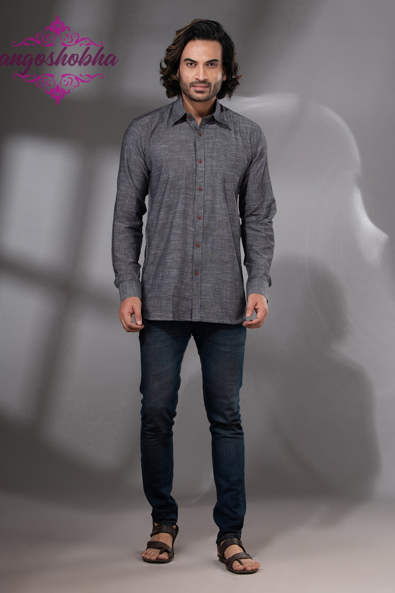 Grey Cotton Men's Shirt