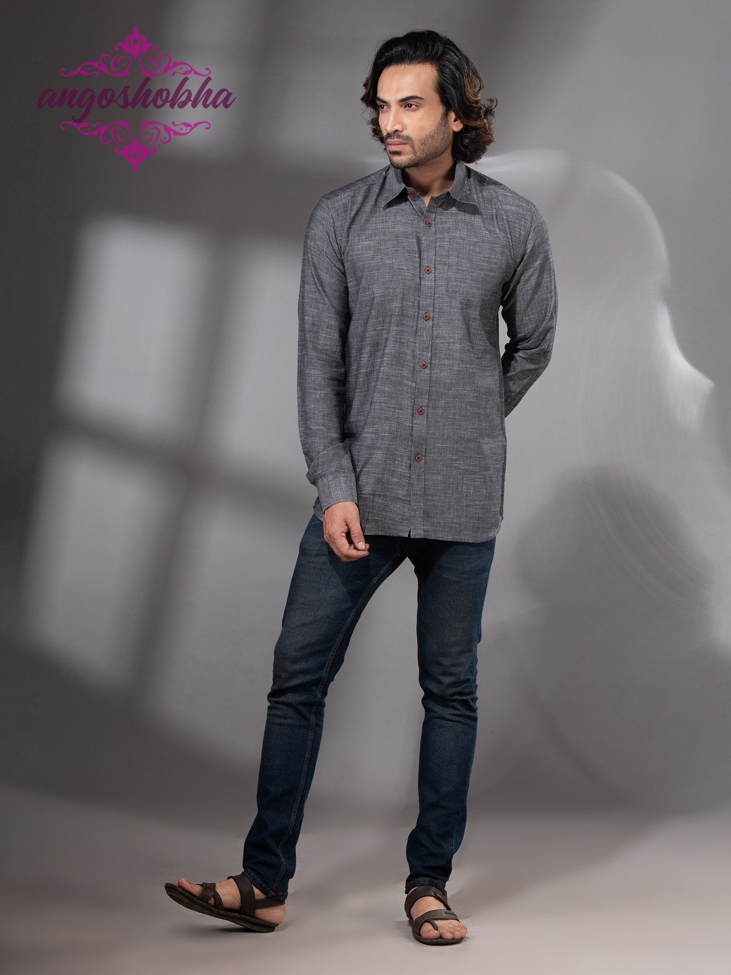 Grey Cotton Men's Shirt