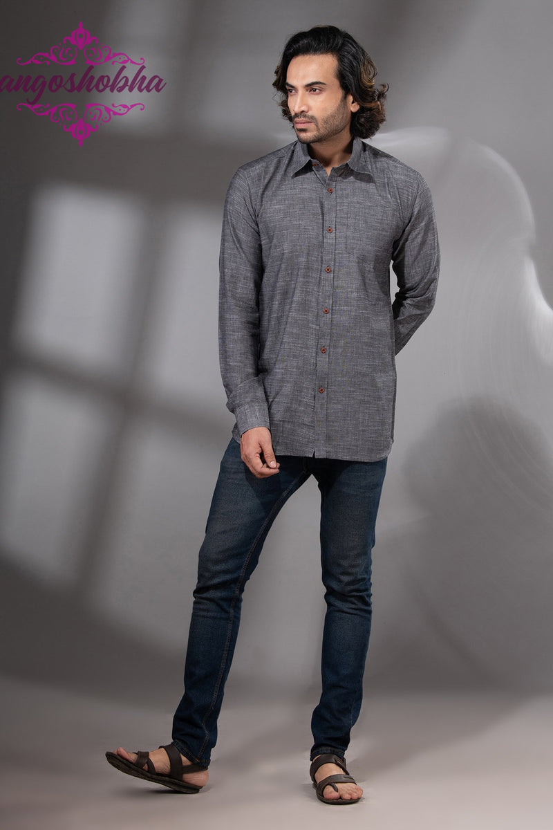 Grey Cotton Men's Shirt