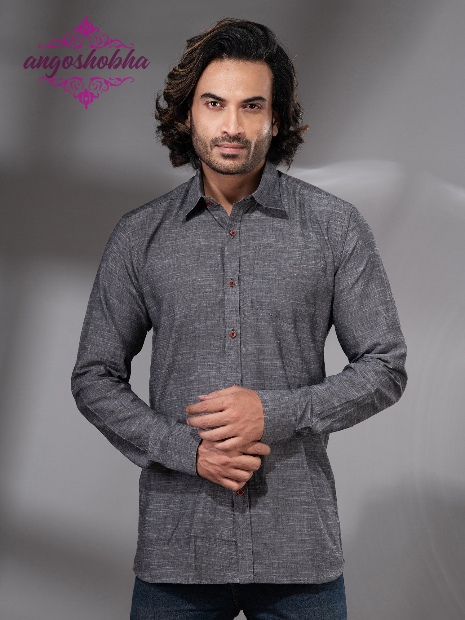 Grey Cotton Men's Shirt