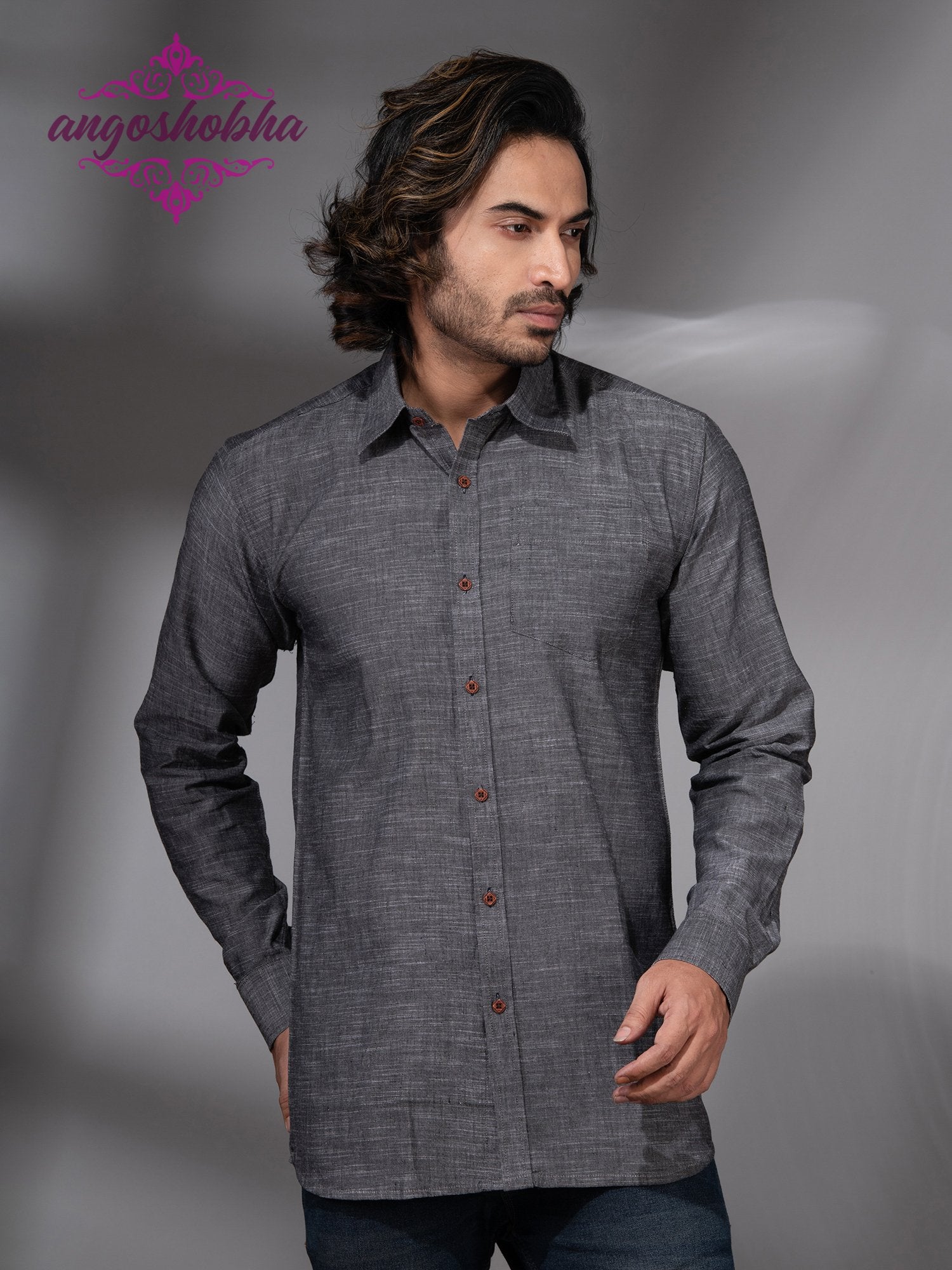 Grey Cotton Men's Shirt