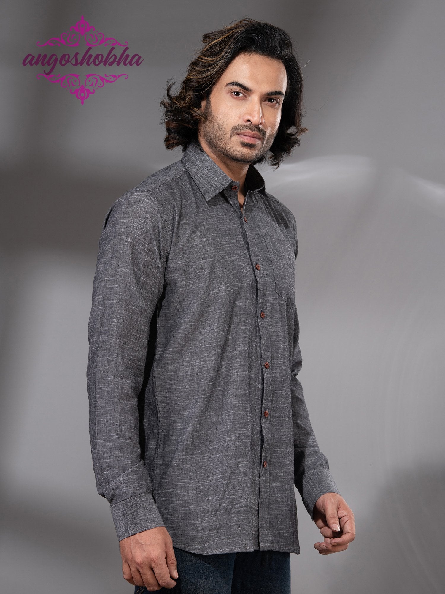 Grey Cotton Men's Shirt