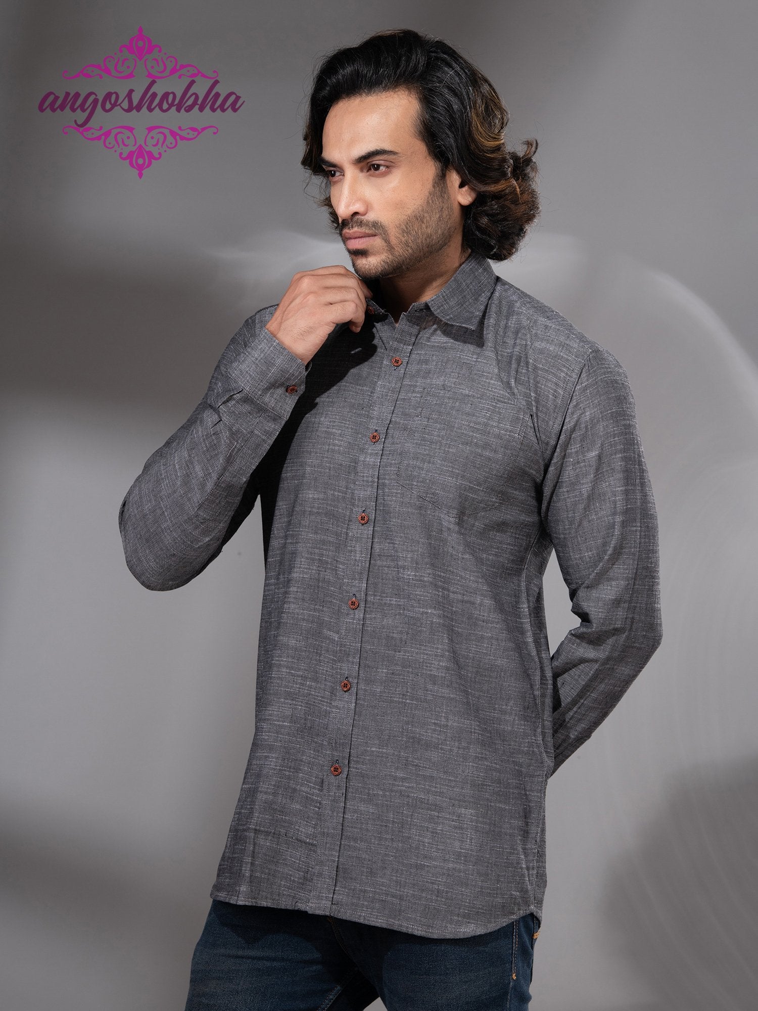 Grey Cotton Men's Shirt