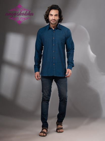 Indigo Blue Cotton Men's Shirt