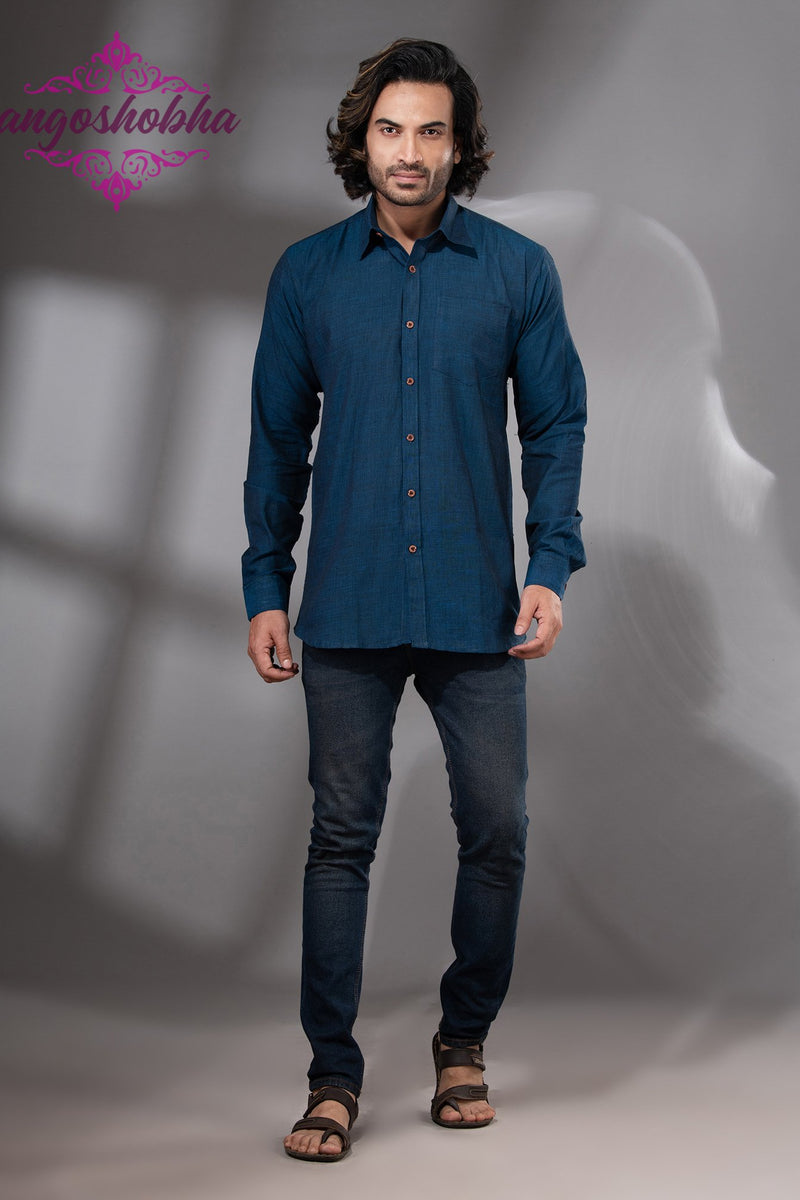 Indigo Blue Cotton Men's Shirt