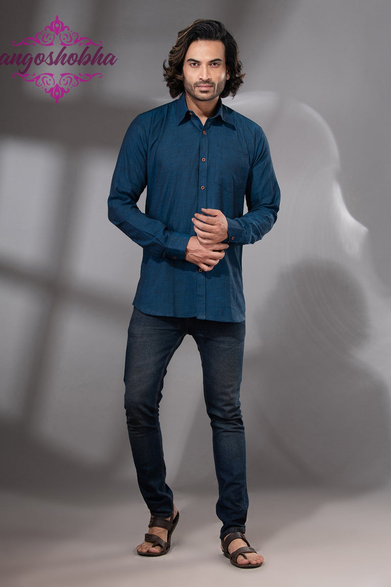Indigo Blue Cotton Men's Shirt
