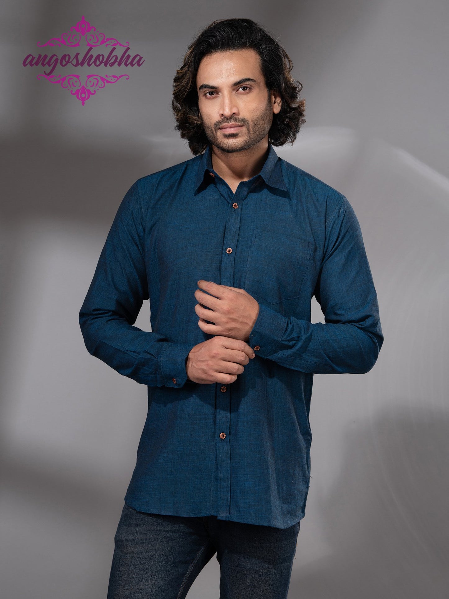 Indigo Blue Cotton Men's Shirt