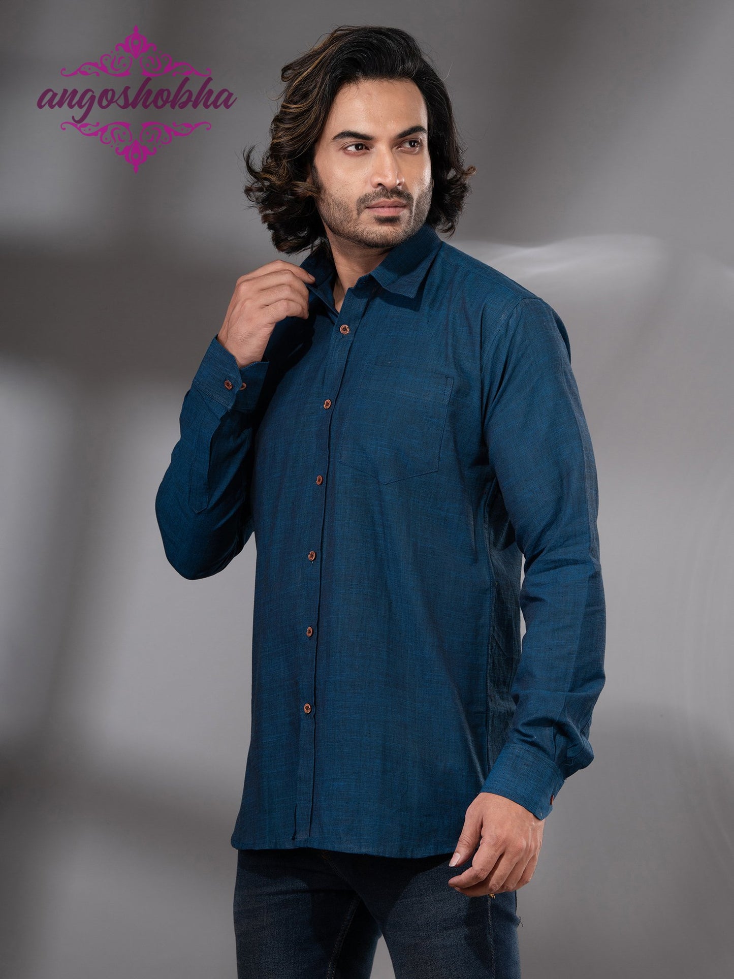 Indigo Blue Cotton Men's Shirt