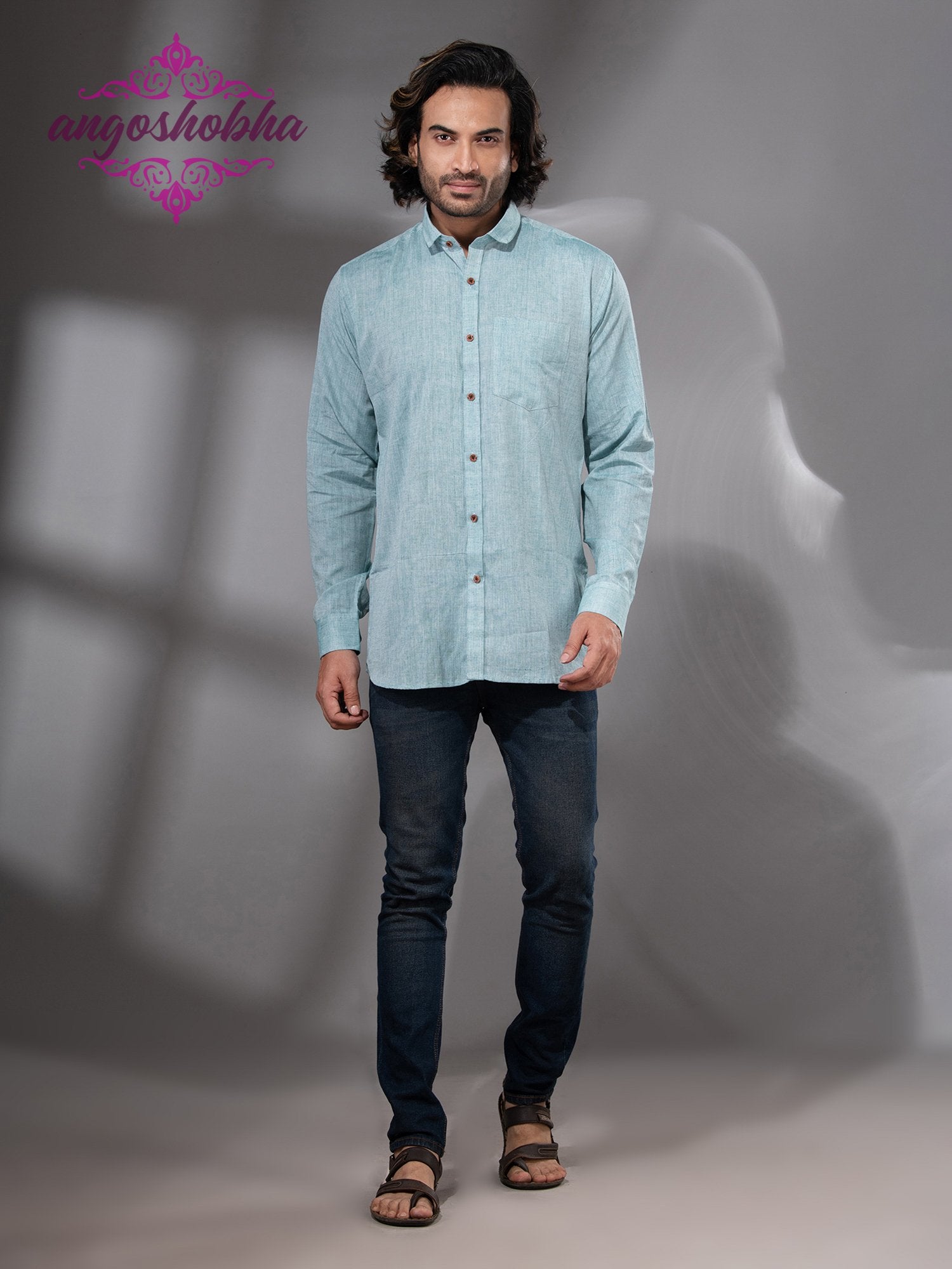 Cadet Blue Cotton Men's Shirt