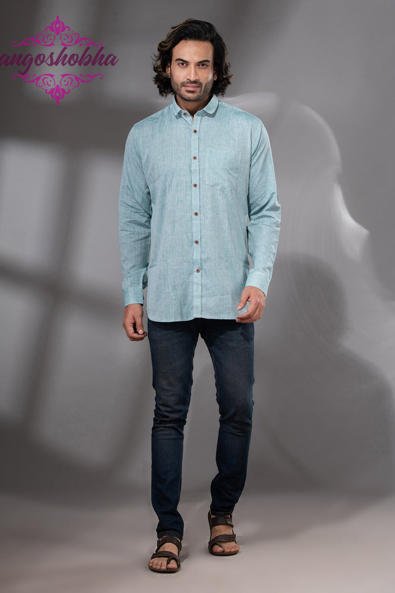 Cadet Blue Cotton Men's Shirt