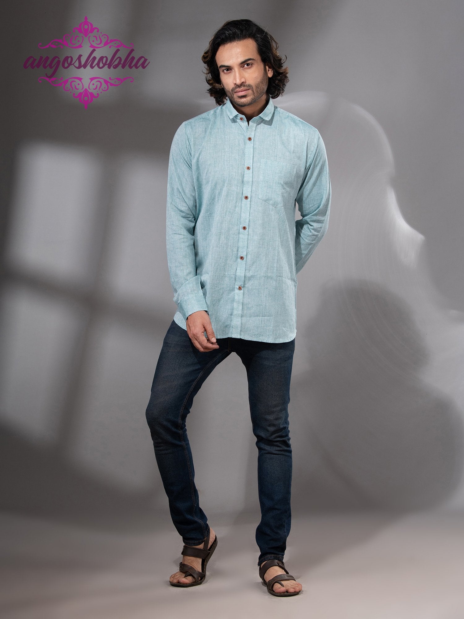 Cadet Blue Cotton Men's Shirt