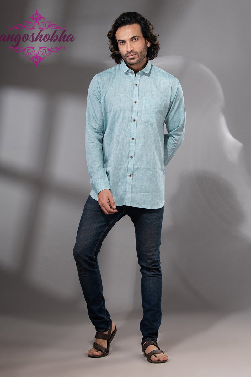 Cadet Blue Cotton Men's Shirt