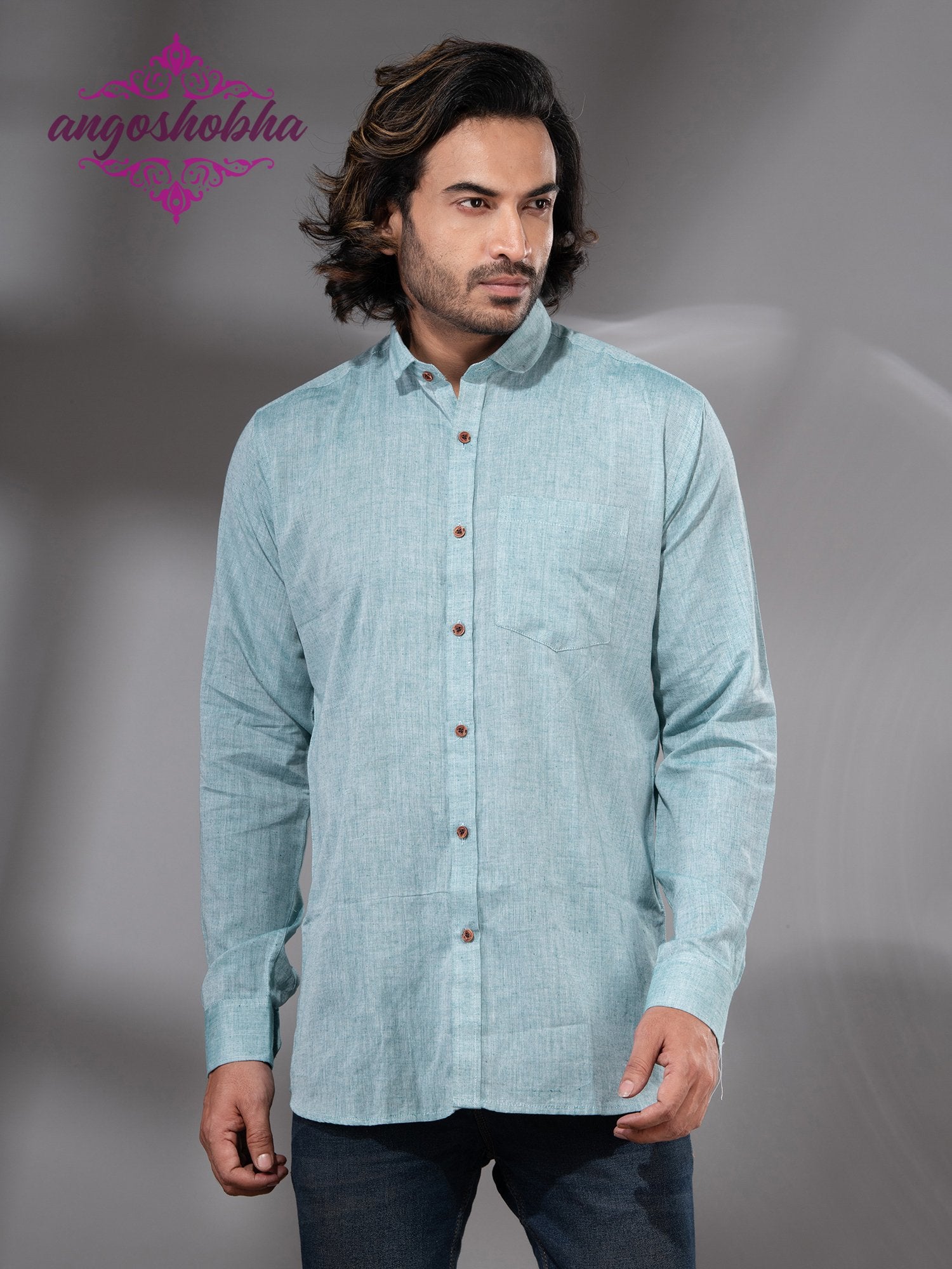 Cadet Blue Cotton Men's Shirt