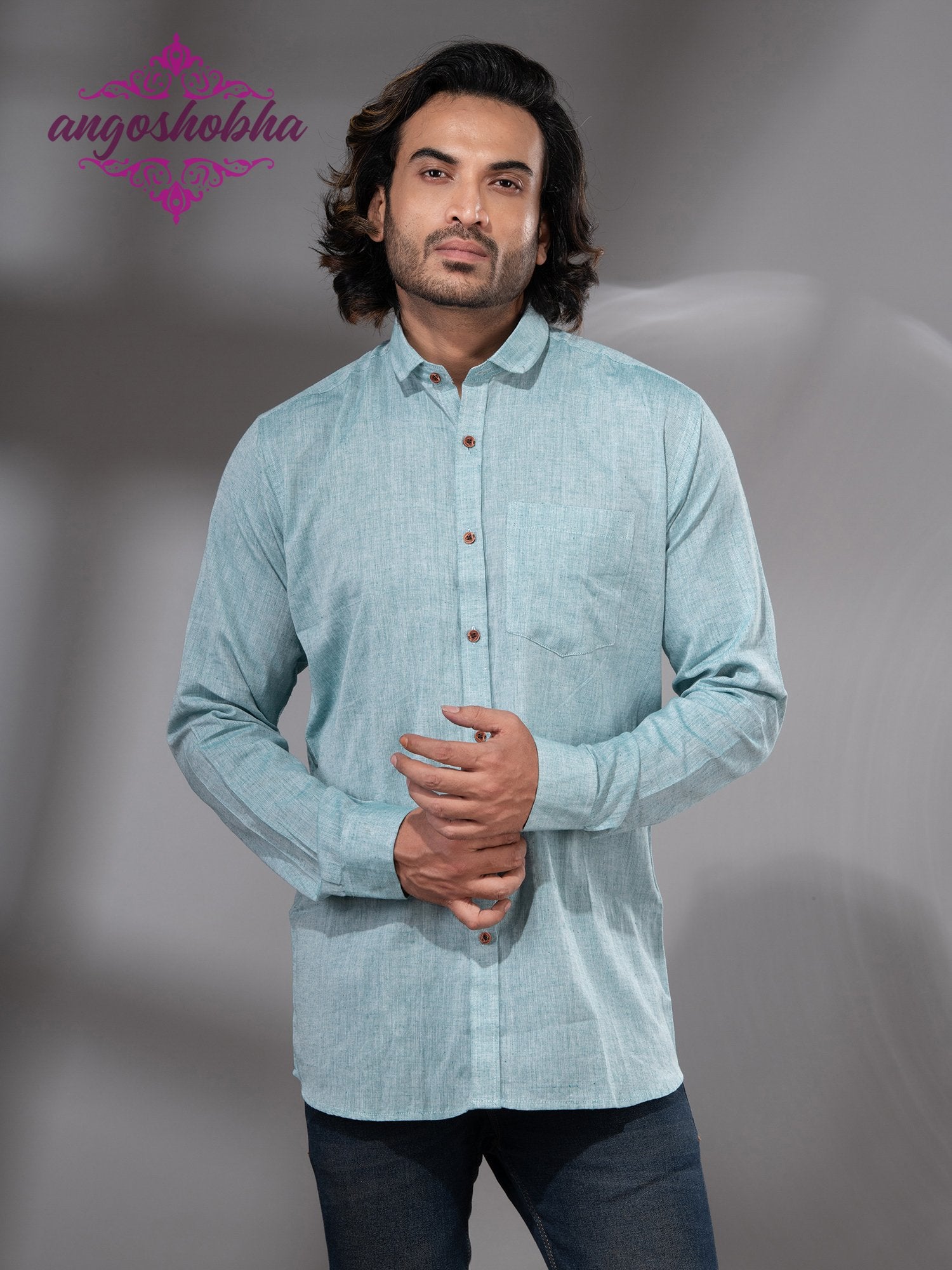 Cadet Blue Cotton Men's Shirt