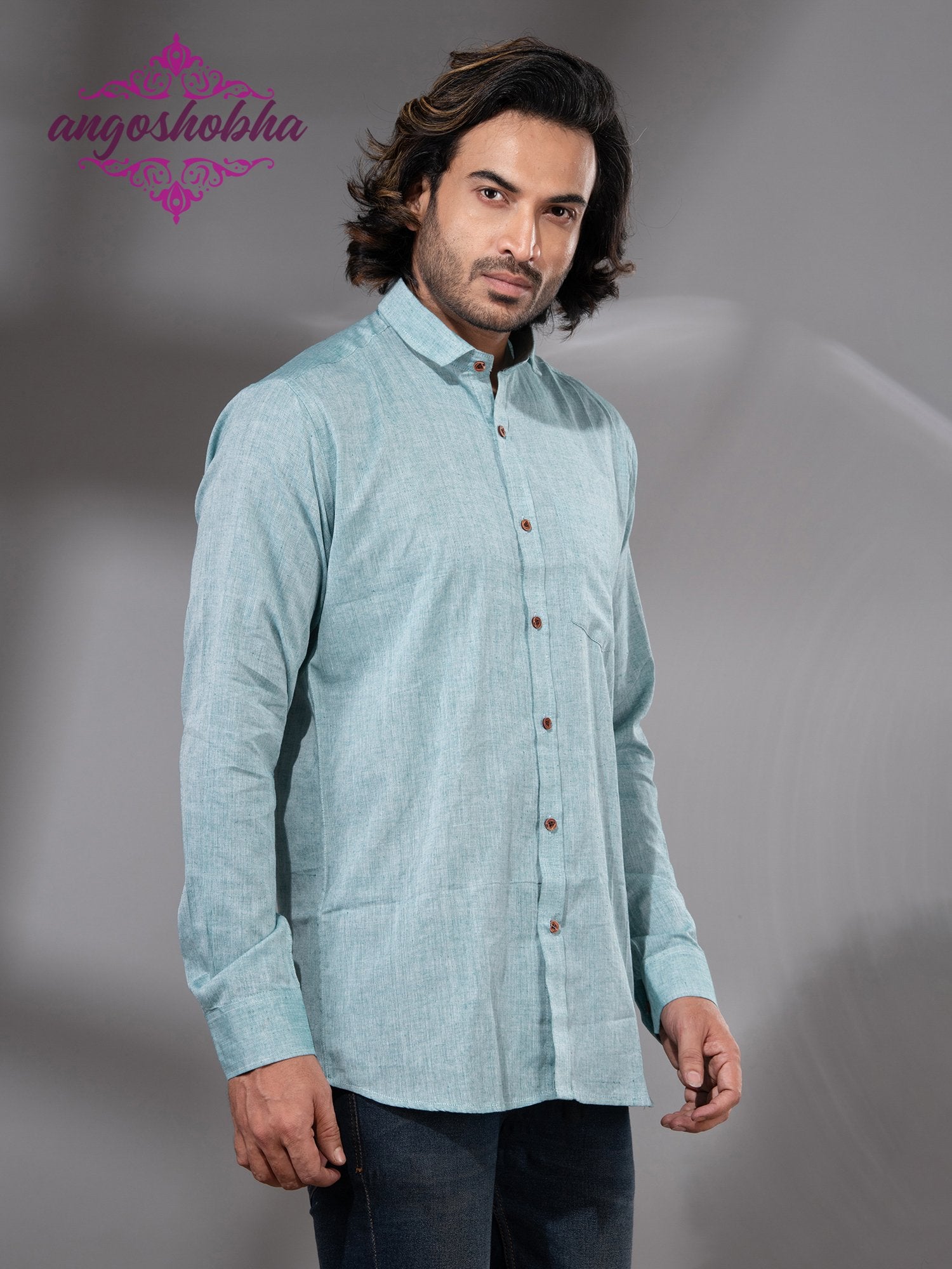 Cadet Blue Cotton Men's Shirt