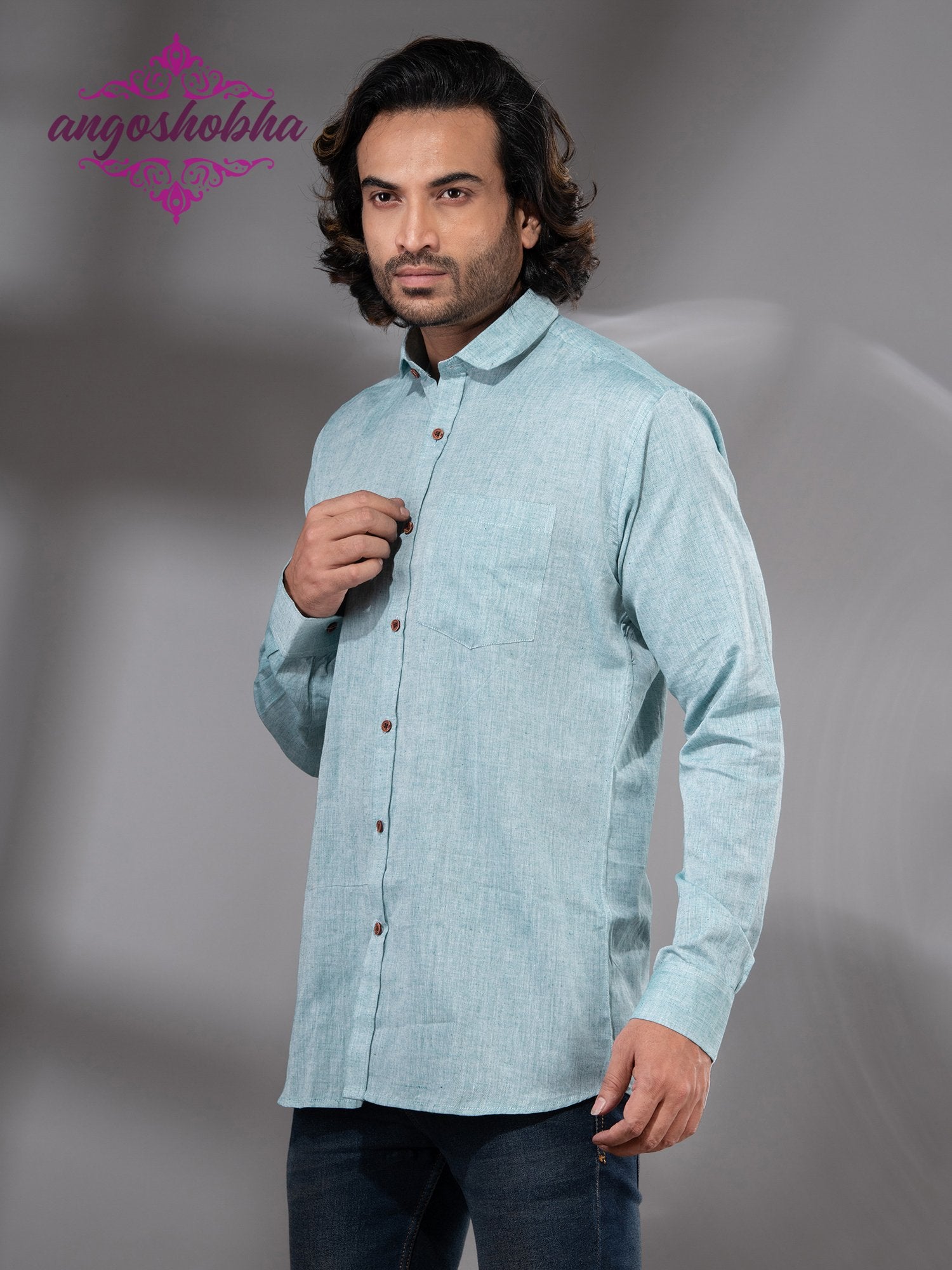 Cadet Blue Cotton Men's Shirt