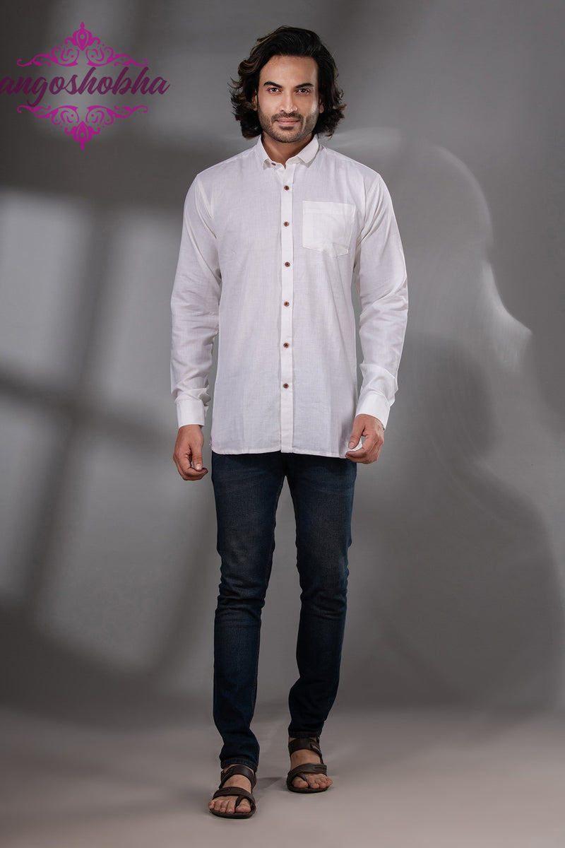 White Cotton Men's Shirt