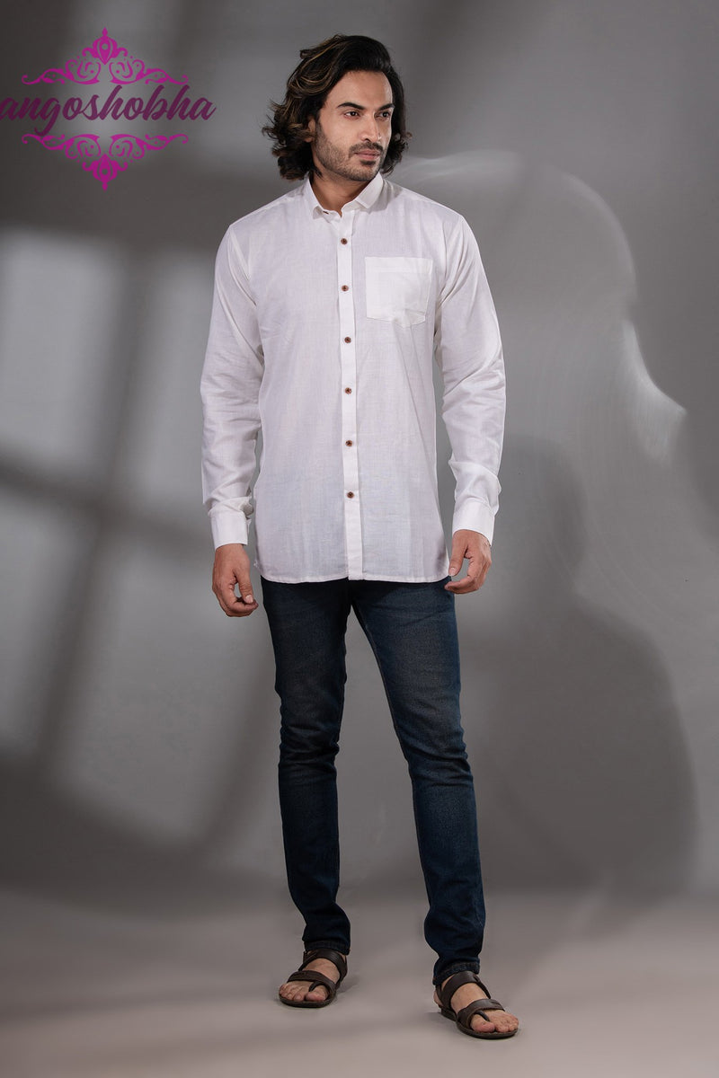 White Cotton Men's Shirt