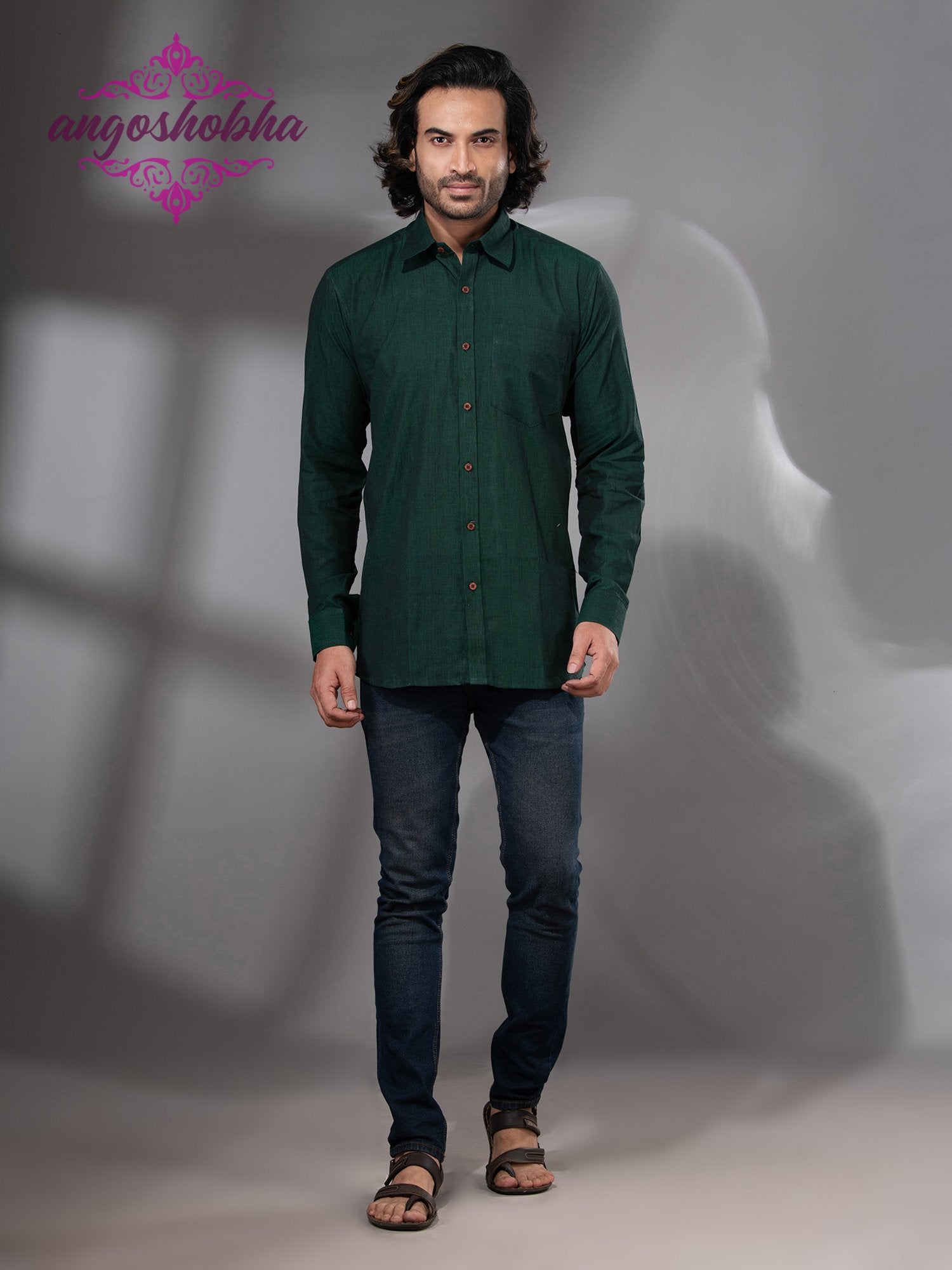 Bottle Green Cotton Men's Shirt