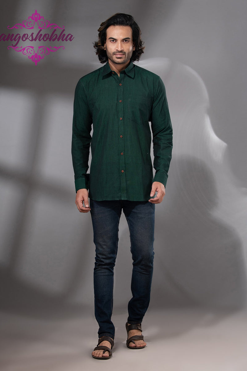 Bottle Green Cotton Men's Shirt