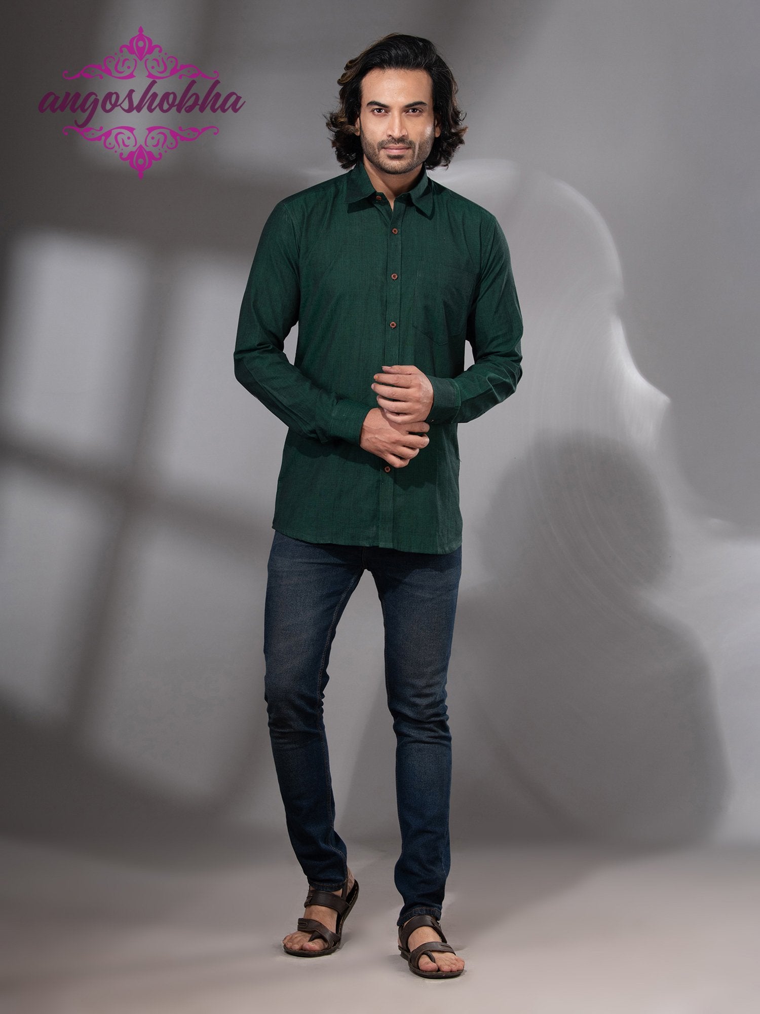 Bottle Green Cotton Men's Shirt