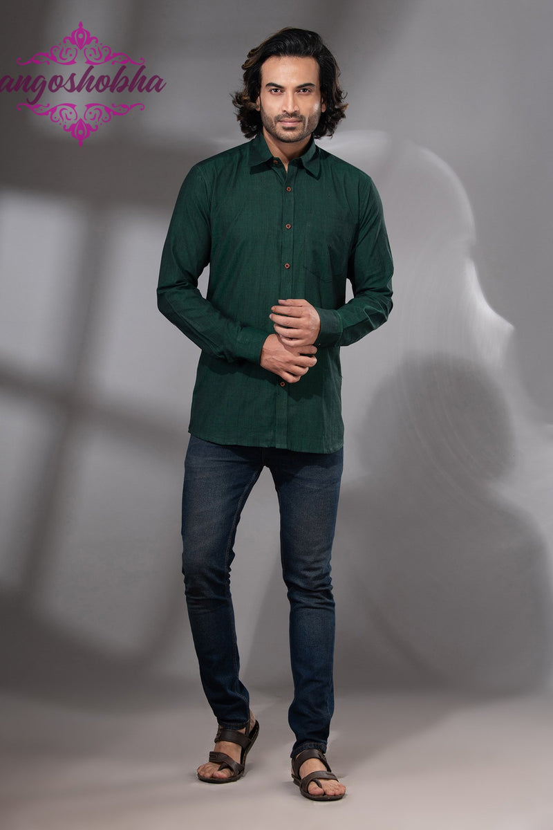 Bottle Green Cotton Men's Shirt
