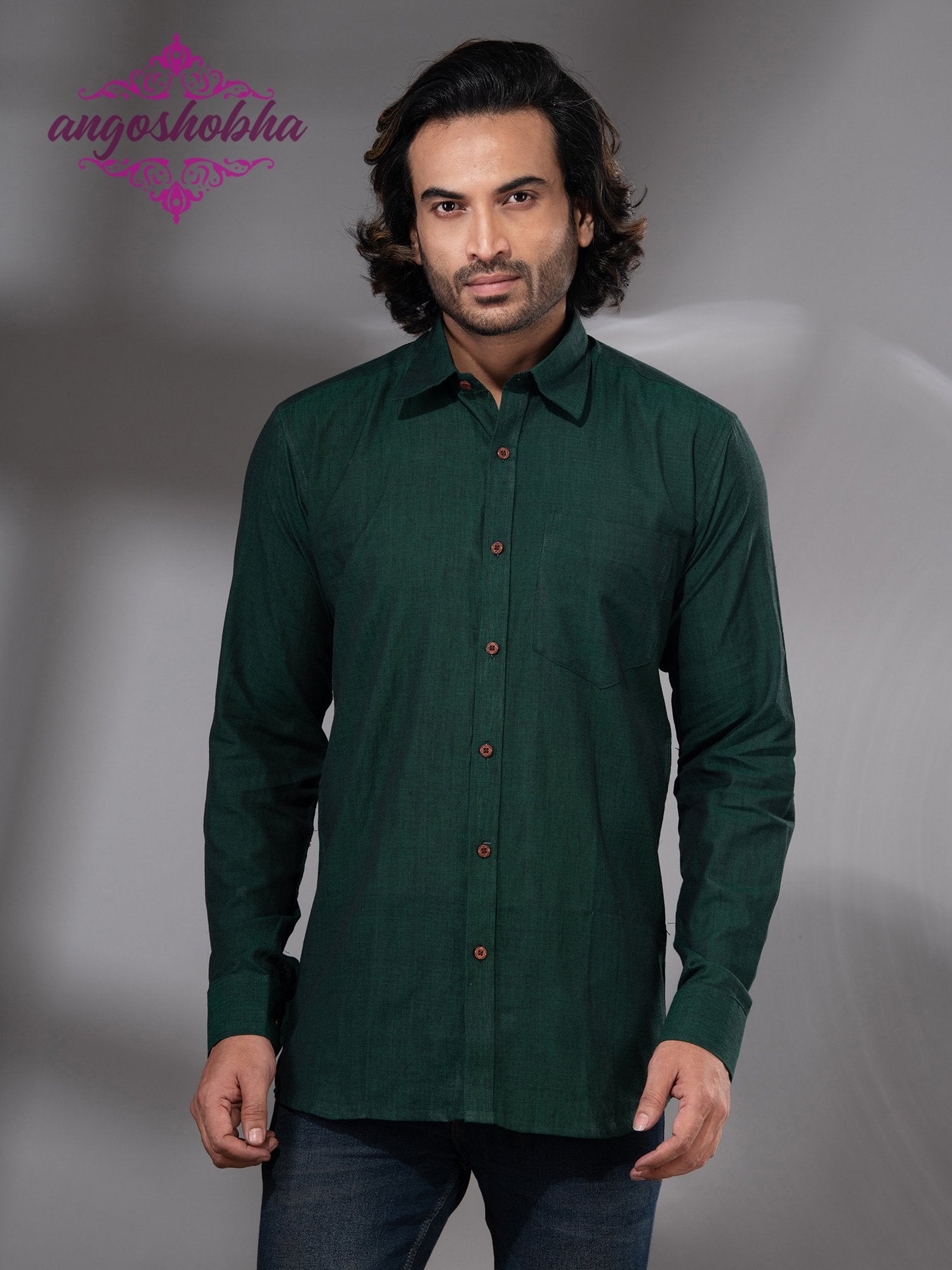 Bottle Green Cotton Men's Shirt