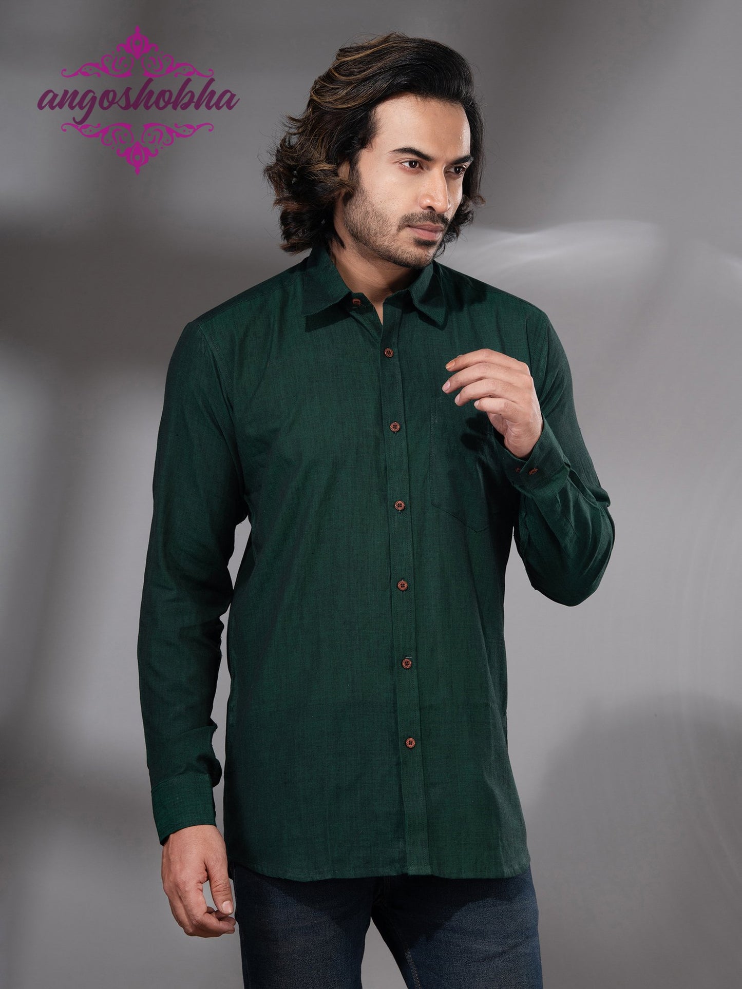 Bottle Green Cotton Men's Shirt