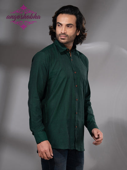 Bottle Green Cotton Men's Shirt