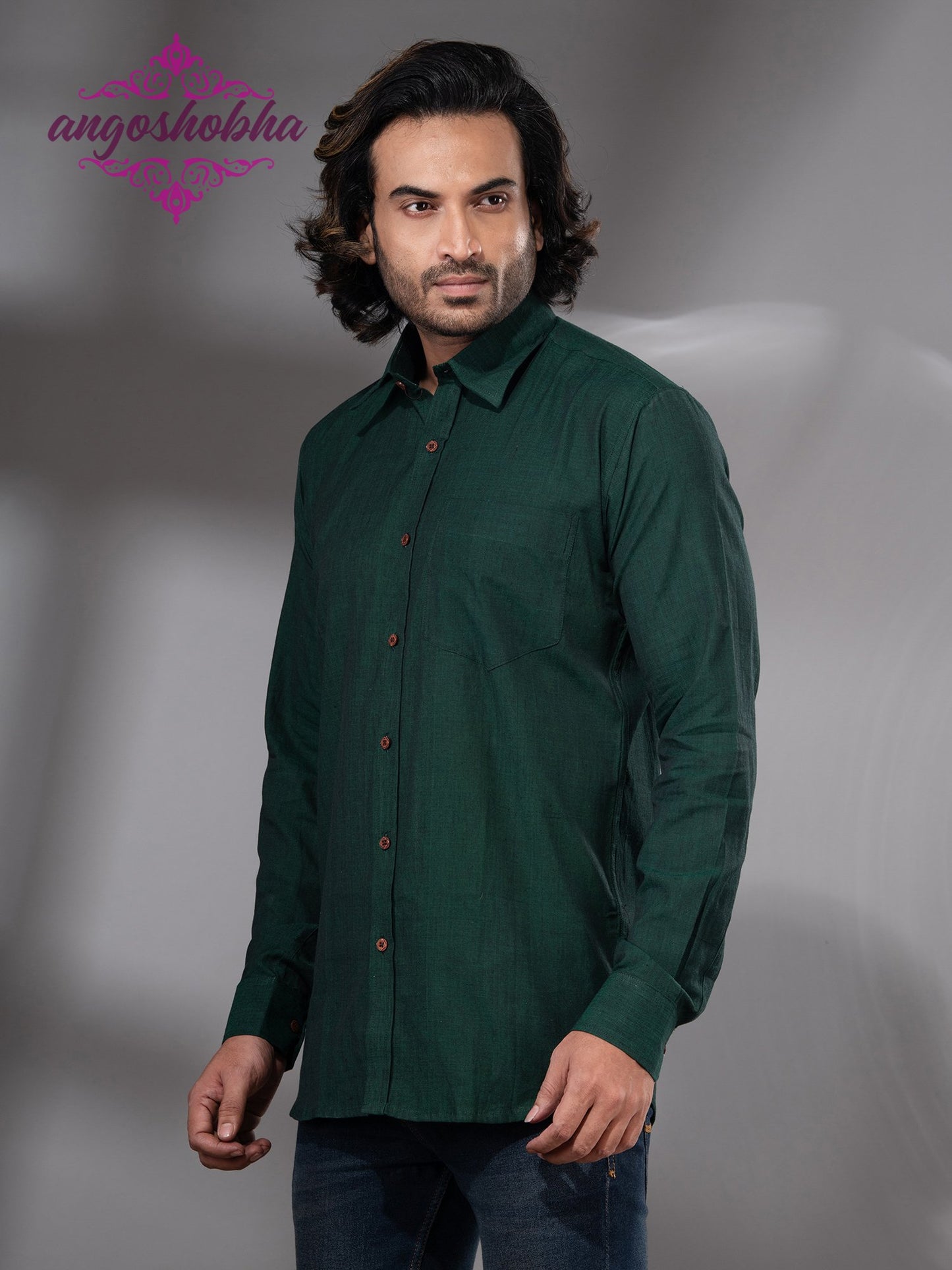 Bottle Green Cotton Men's Shirt