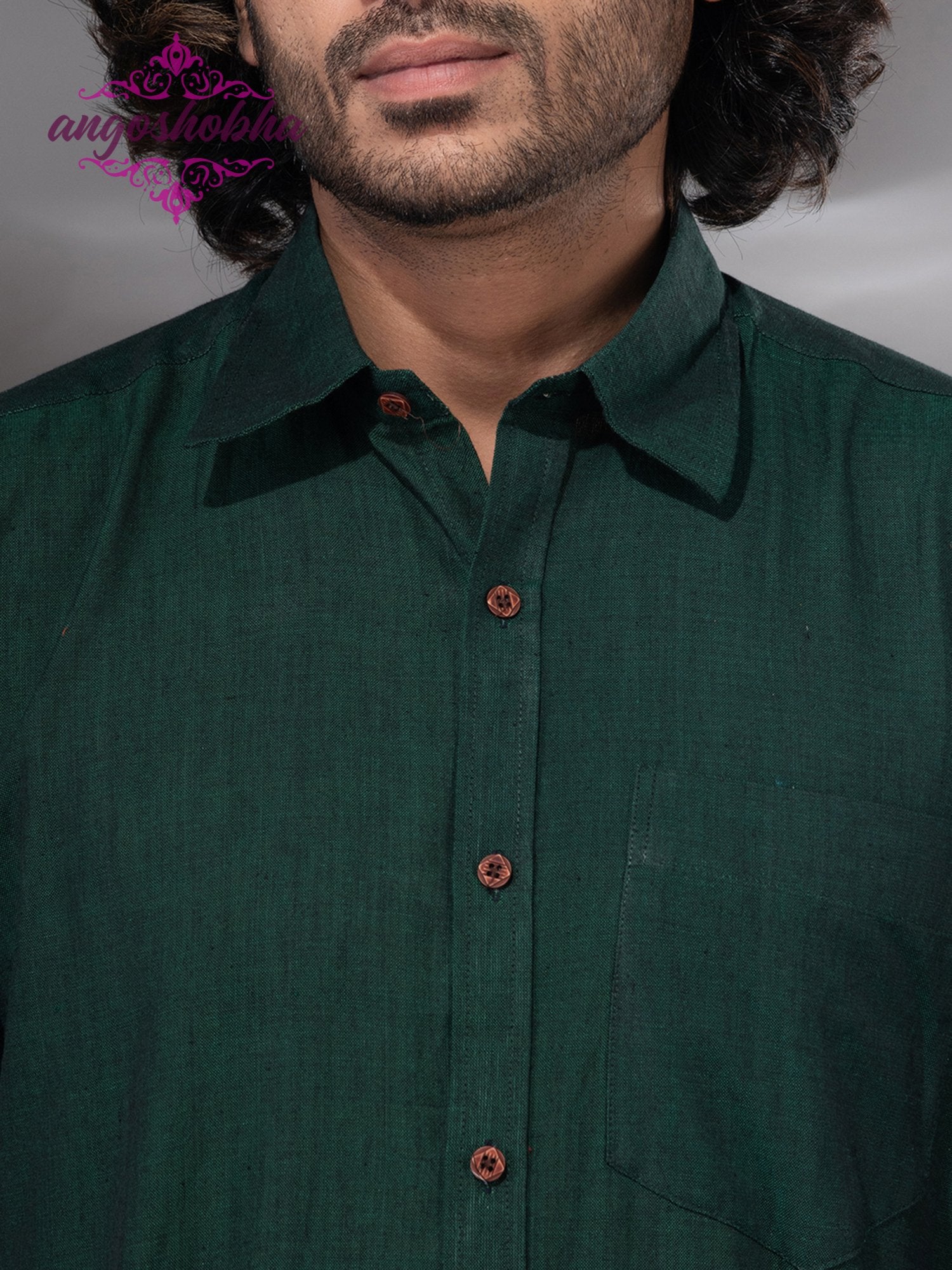 Bottle Green Cotton Men's Shirt