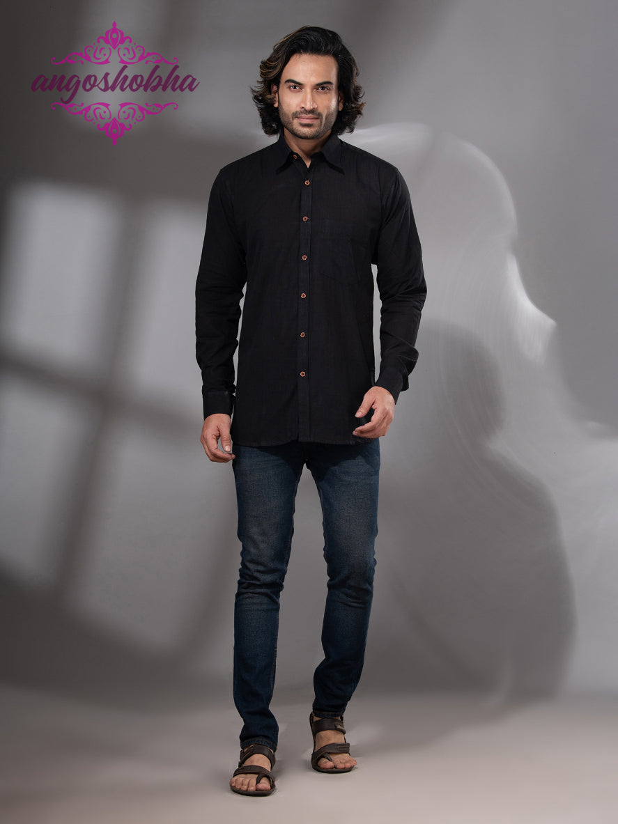 Black Cotton Men's Shirt