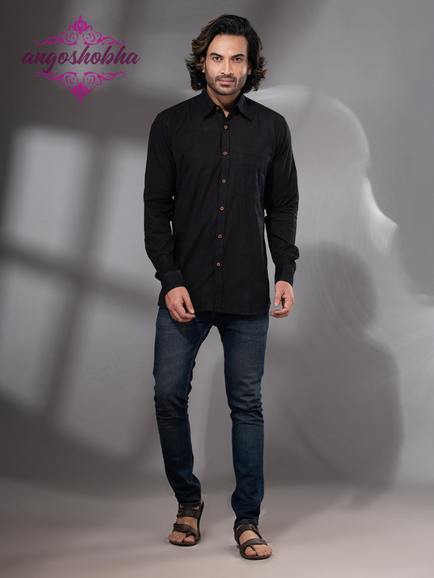 Black Cotton Men's Shirt