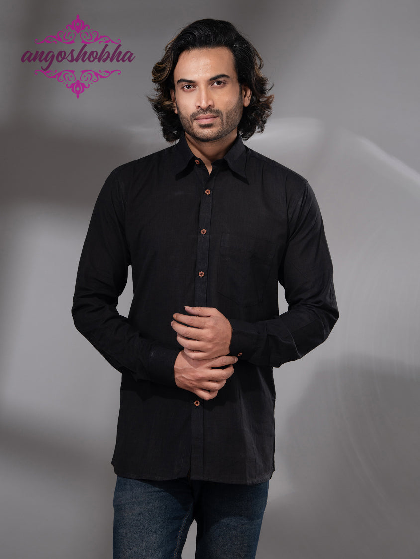 Black Cotton Men's Shirt